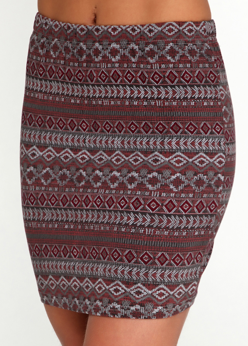 Бордовая кэжуал с орнаментом юбка Colours мини