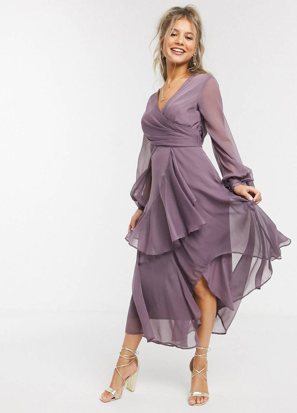 Фиолетовое коктейльное платье на запах Asos однотонное