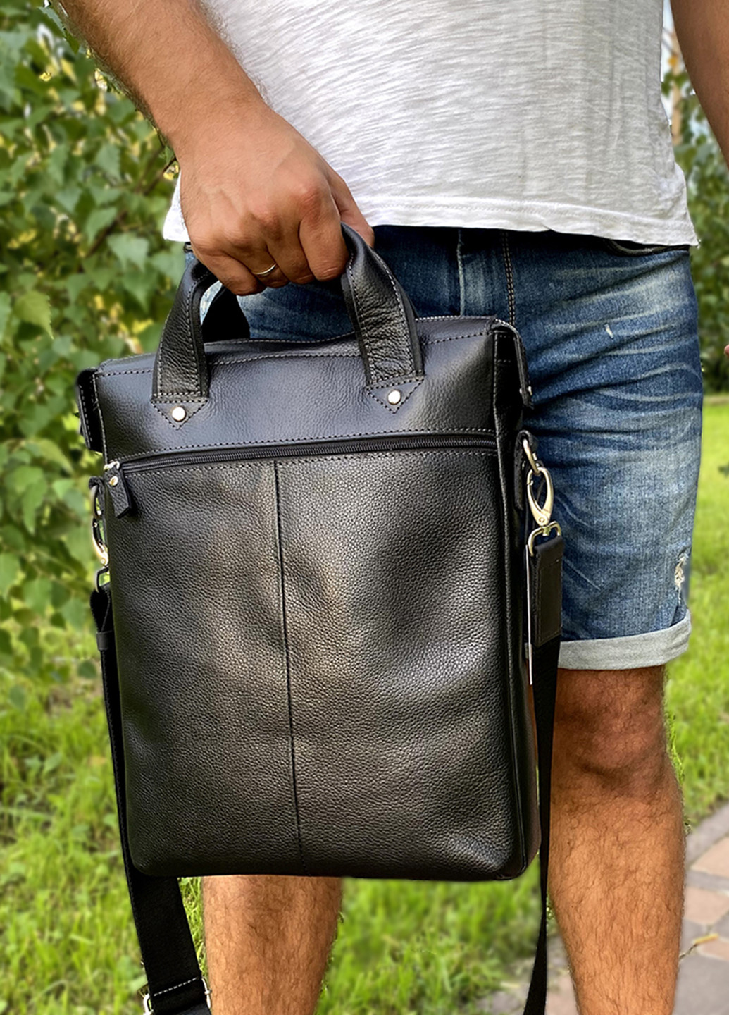 Сумка чоловіча шкіряна для документів А4 306 B чорна Tom Stone (213138600)