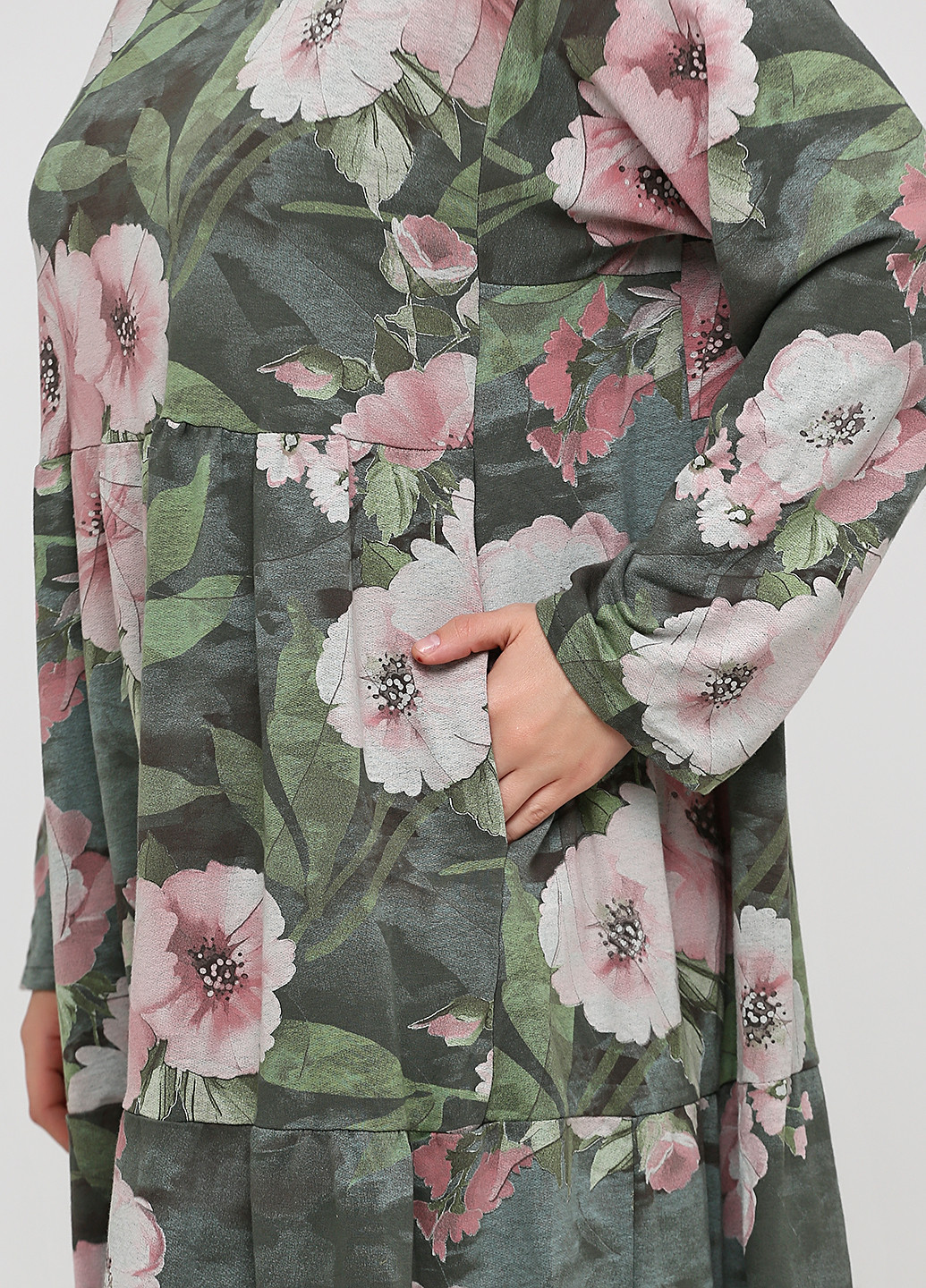 Оливковое (хаки) кэжуал платье а-силуэт Made in Italy с цветочным принтом