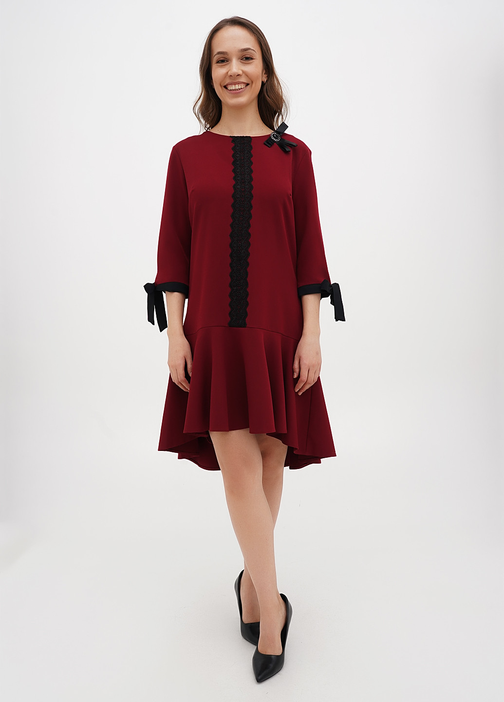 Бордовое праздничный, коктейльное платье колокол Sassofono однотонное