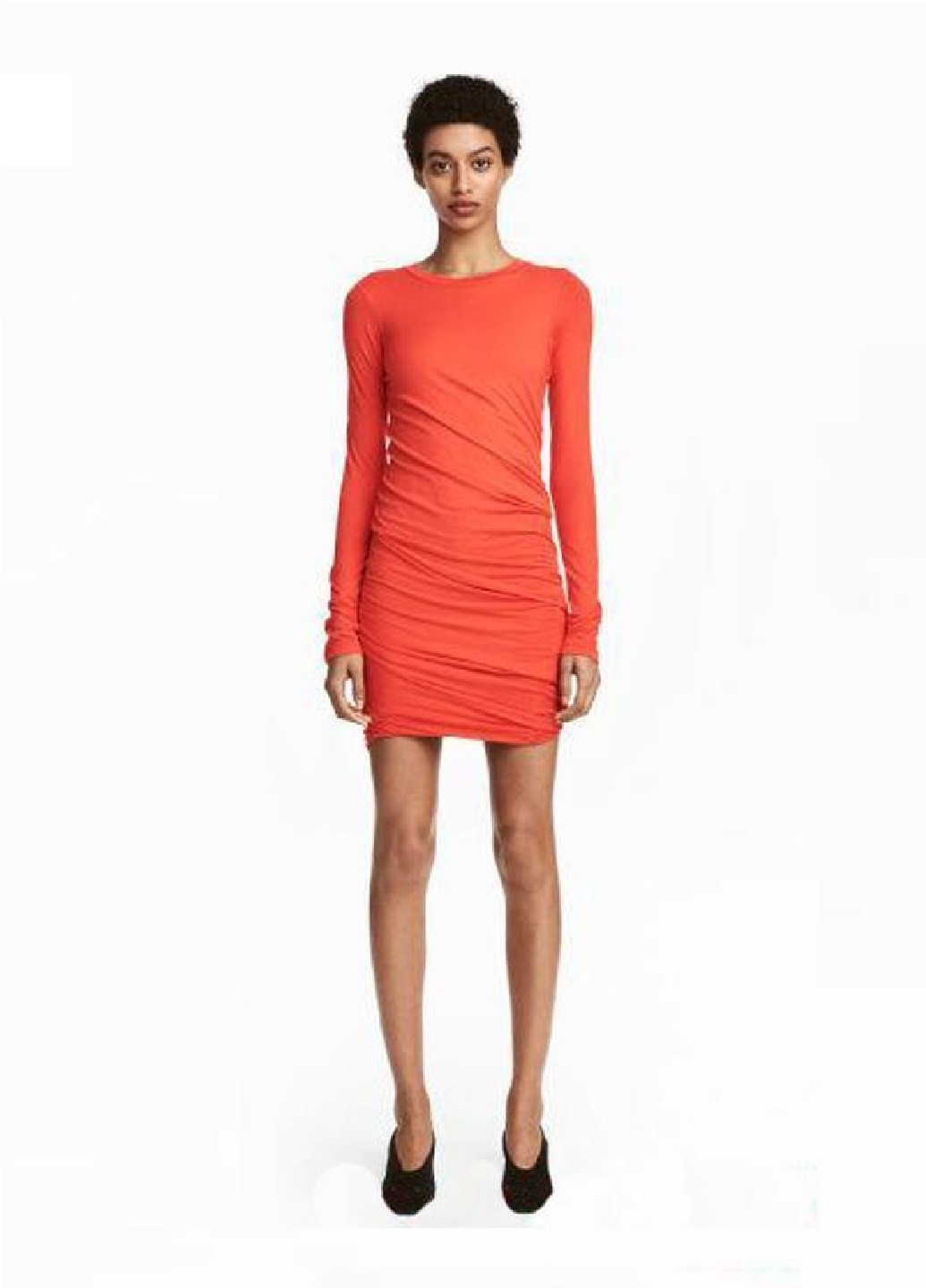 Оранжевое коктейльное платье из джерси с драпировкой H&M однотонное