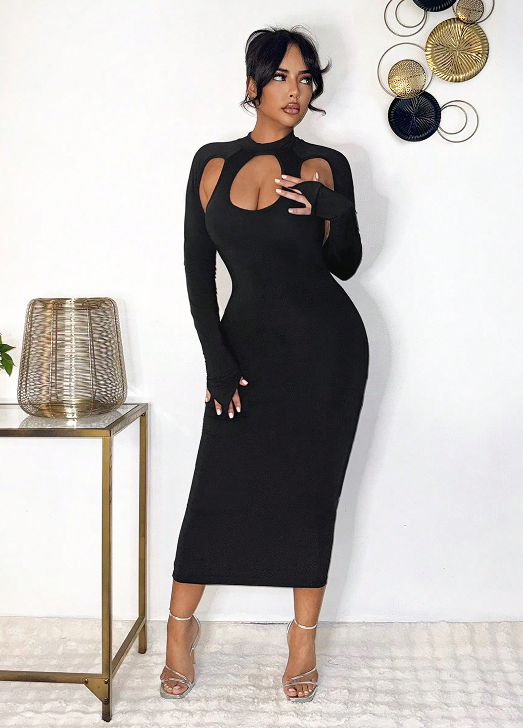 Чорна вечірня сукня силуетна SHEIN однотонна