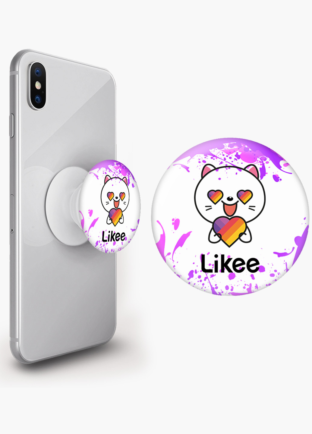 Попсокет (Popsockets) держатель для смартфона Лайк Котик (Likee Cat) (8754-1036) Черный MobiPrint (216748399)