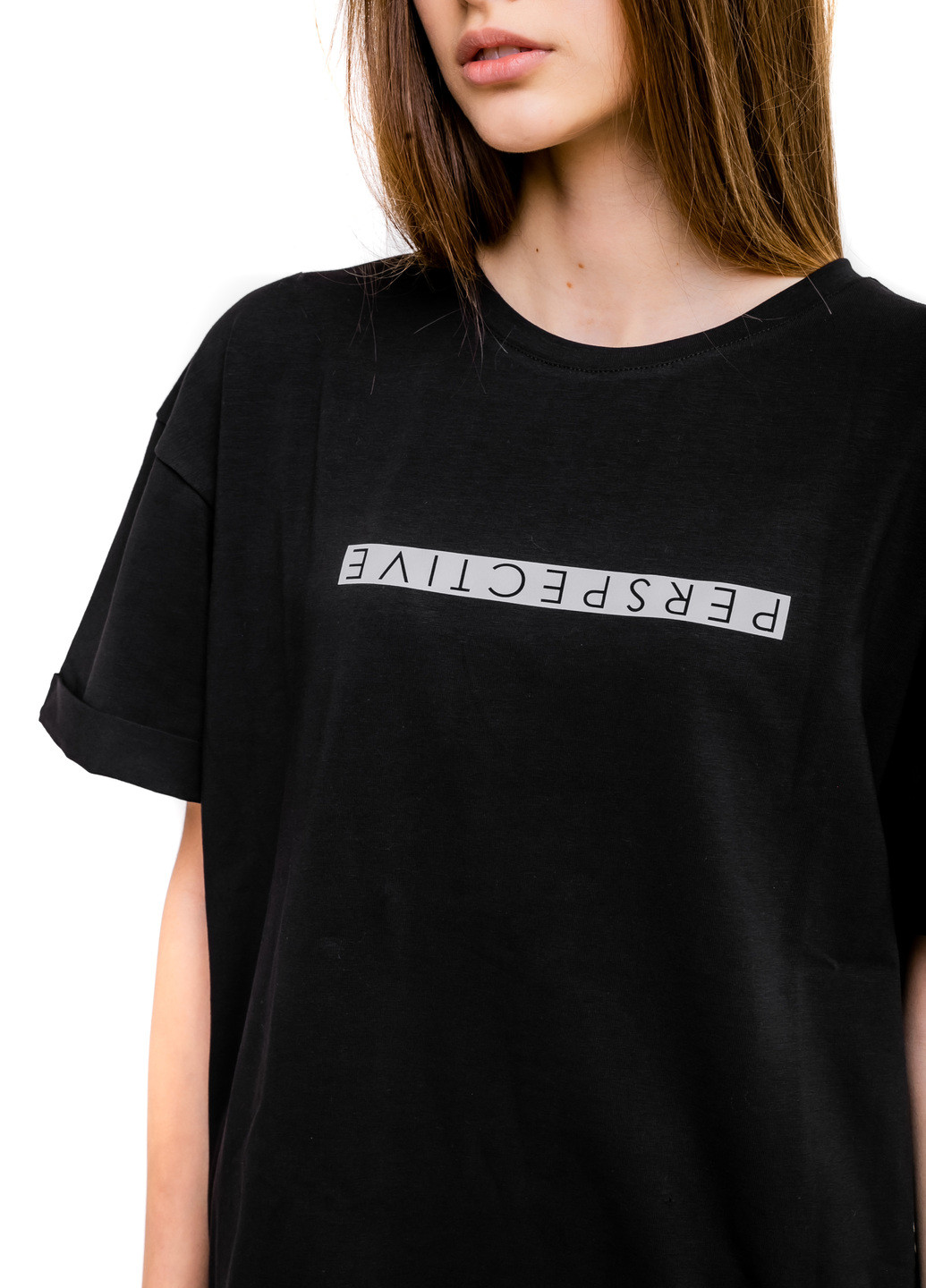 Футболка Comfort жіноча Oversize з рефлективний принтом Perspective чорна Intruder - (233042610)