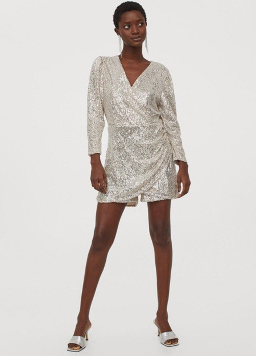 Комбинезон H&M комбинезон-шорты однотонный серебряный коктейльный полиэстер