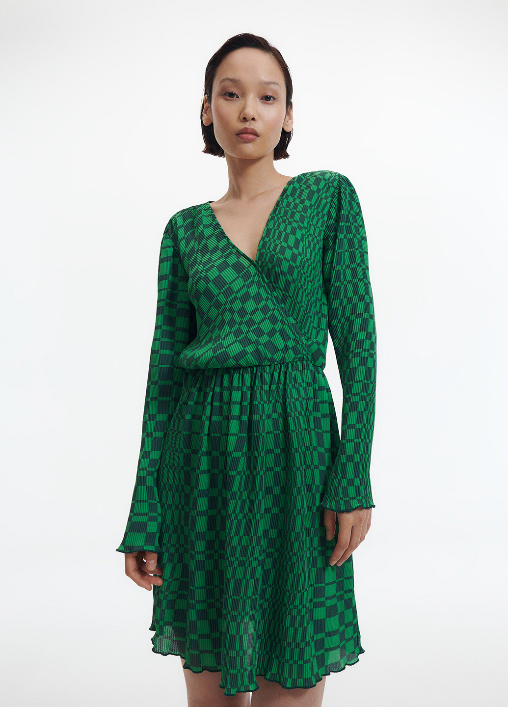 Зелена кежуал сукня на запах, плісована Reserved в клітинку