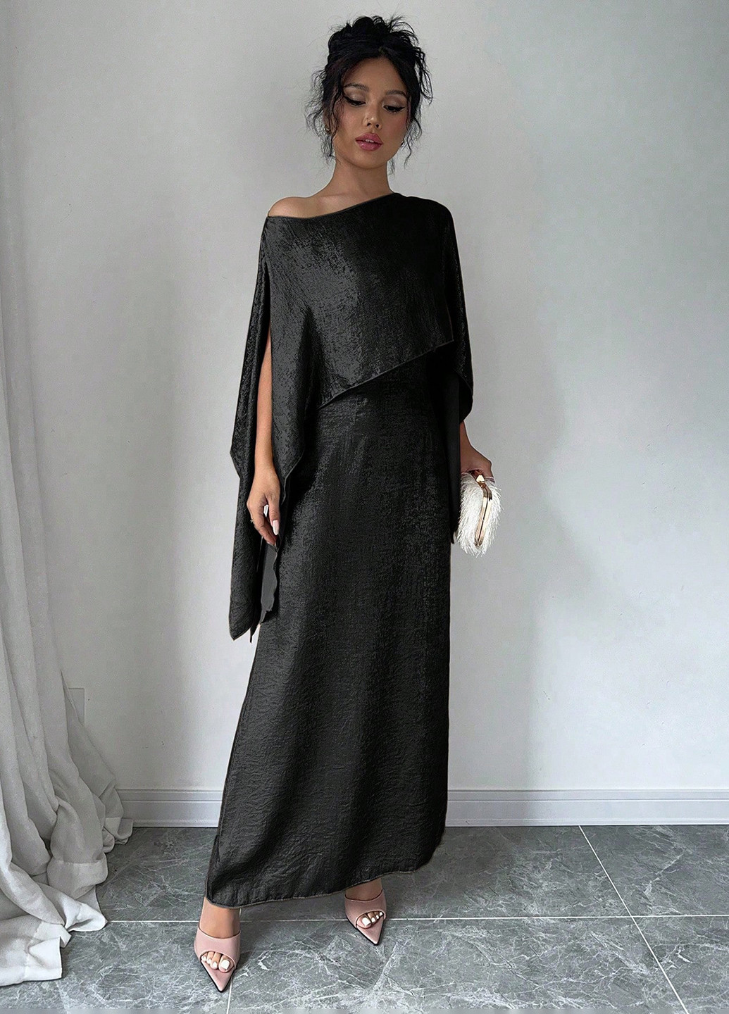 Чорна вечірня сукня сукня-кейп SHEIN однотонна