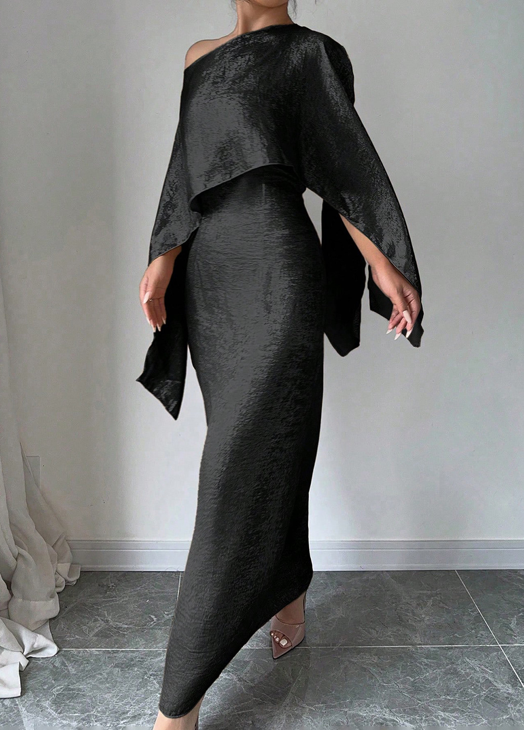 Чорна вечірня сукня сукня-кейп SHEIN однотонна