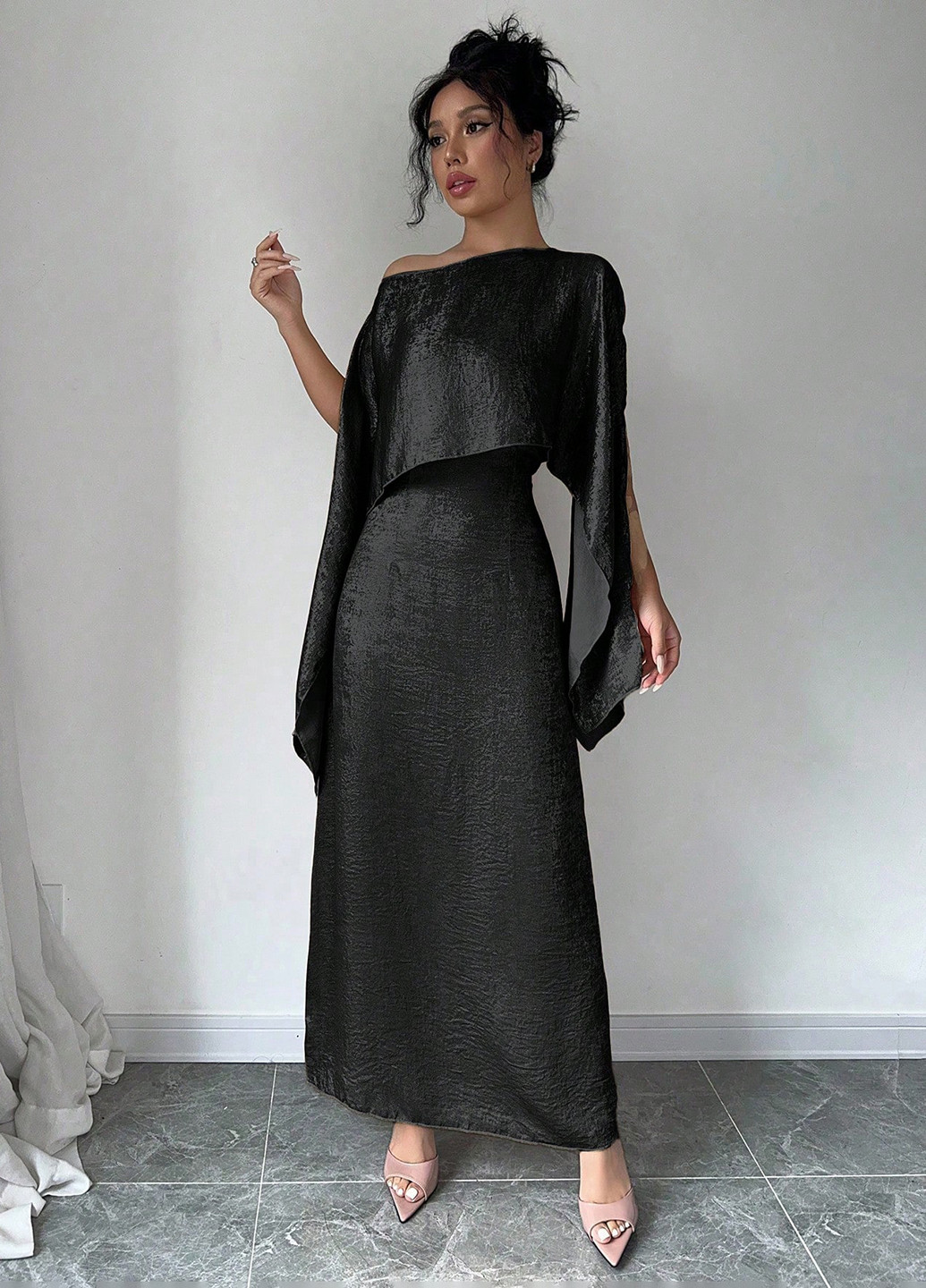 Чорна вечірня сукня сукня-кейп SHEIN однотонна