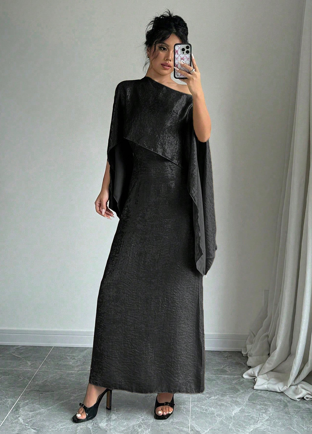 Чорна вечірня сукня сукня-кейп SHEIN однотонна