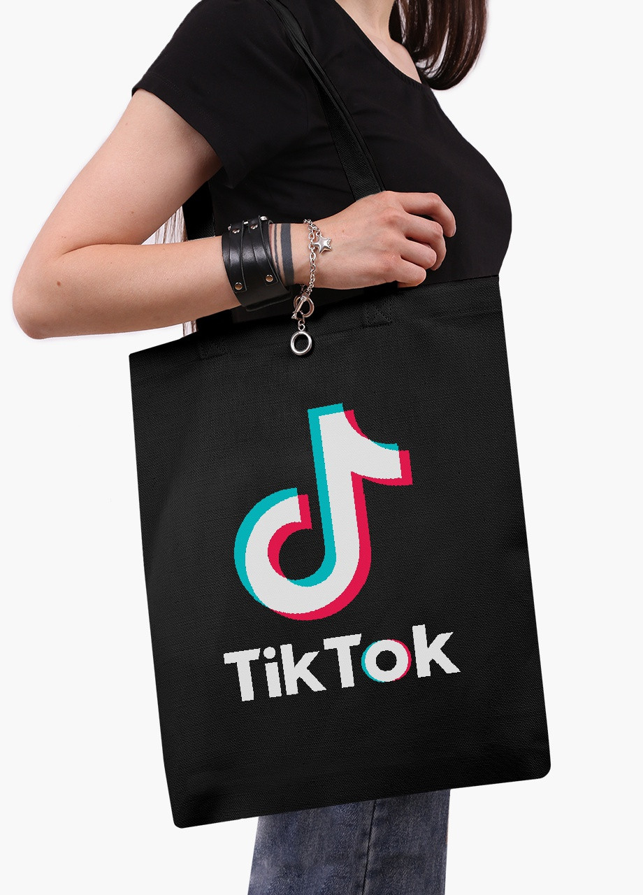 Эко сумка шоппер черная ТикТок (TikTok) (9227-1389-BK) экосумка шопер 41*35 см MobiPrint (216642062)