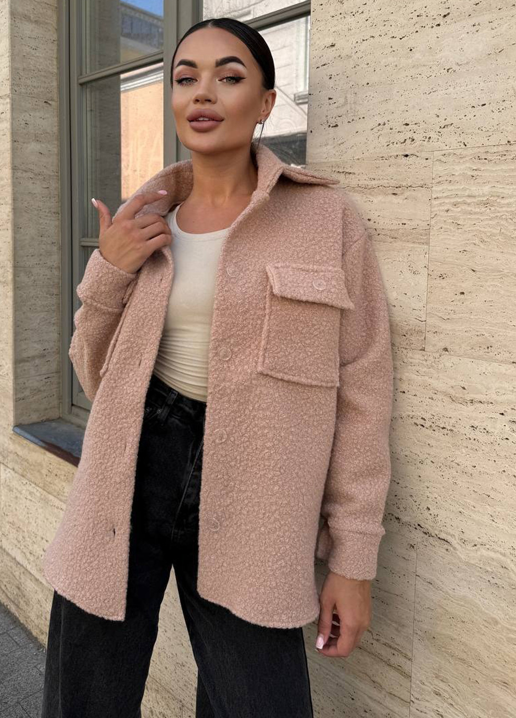 Бежевая кэжуал рубашка однотонная No Brand