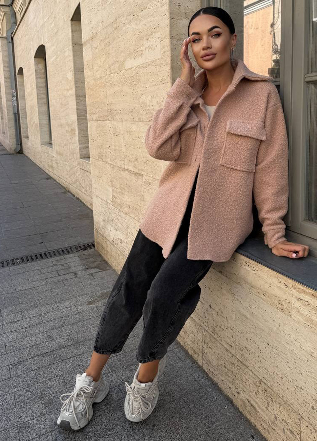 Бежевая кэжуал рубашка однотонная No Brand