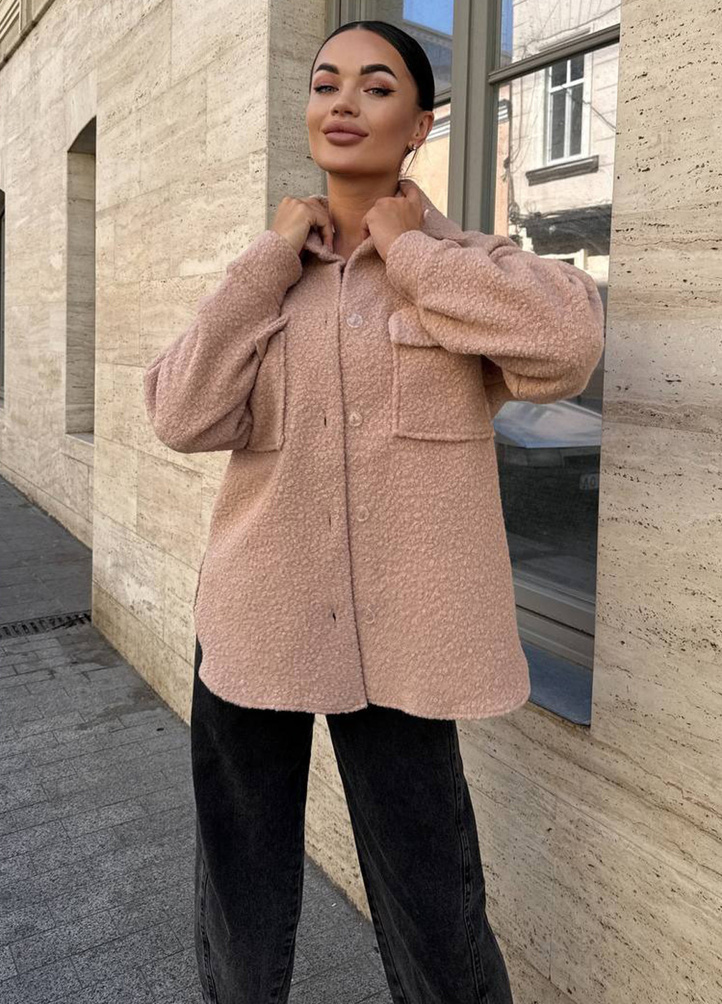 Бежевая кэжуал рубашка однотонная No Brand