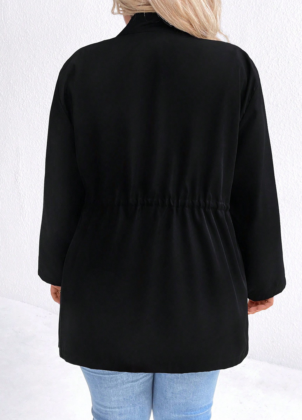 Черное Кэжуал полупальто однобортное SHEIN однотонное