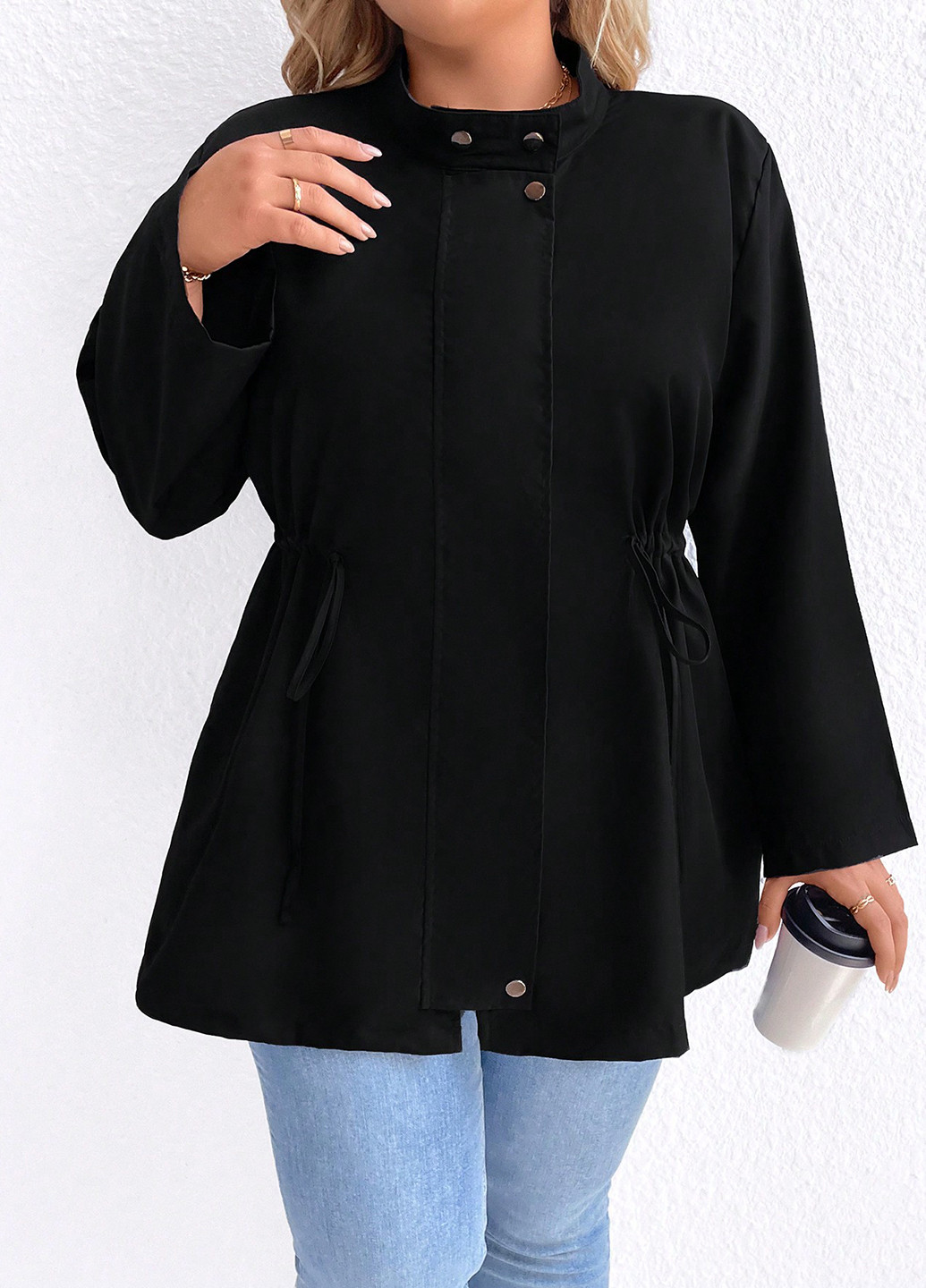 Черное Кэжуал полупальто однобортное SHEIN однотонное
