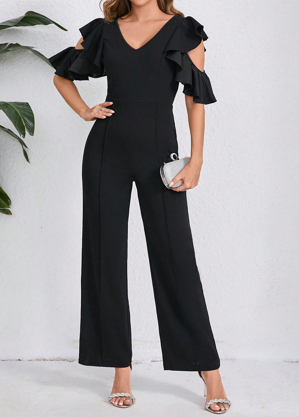 Комбінезон SHEIN комбінезон-брюки однотонний чорний кежуал поліестер