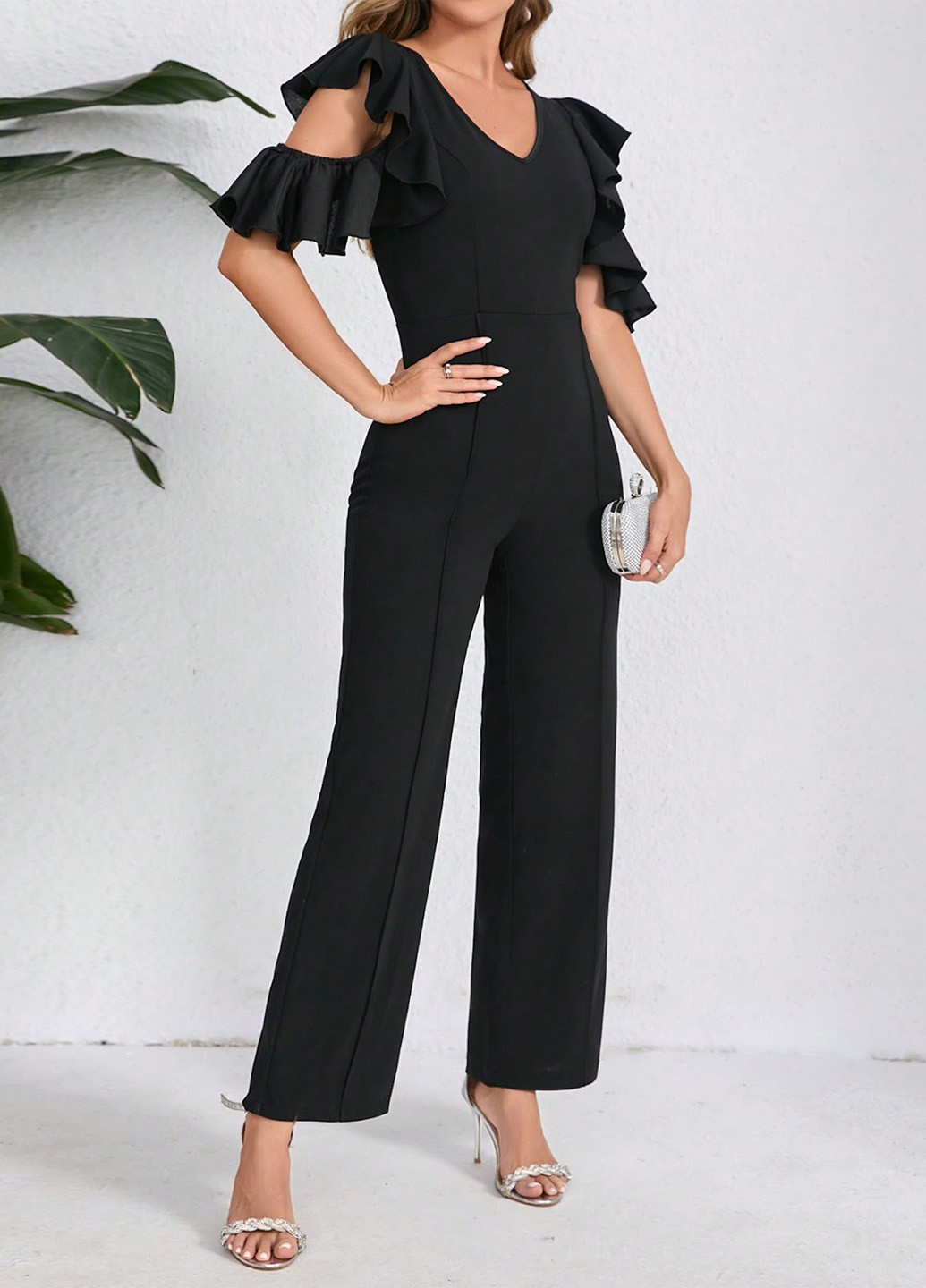 Комбінезон SHEIN комбінезон-брюки однотонний чорний кежуал поліестер