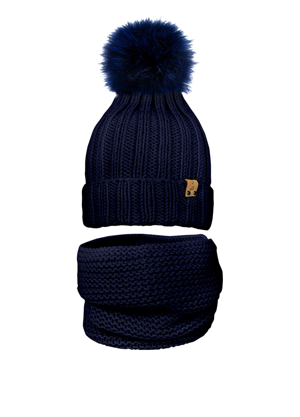 Темно-синій зимній комплект (шапка, шарф-снуд) Anmerino