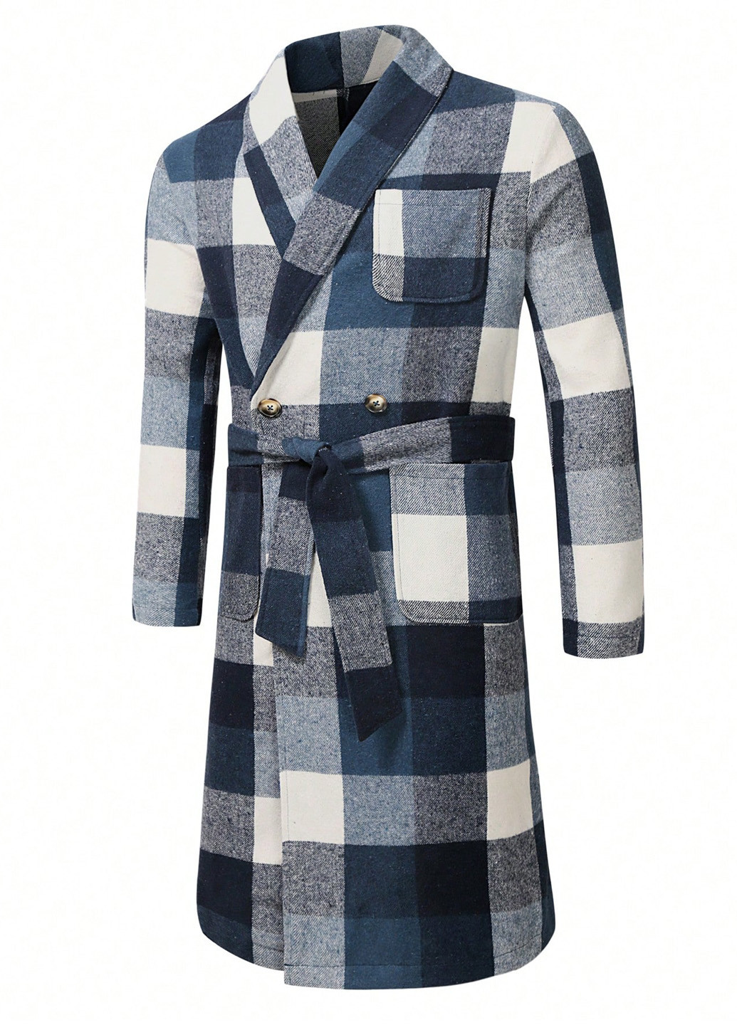 Синє зимнє Пальто двобортне SHEIN