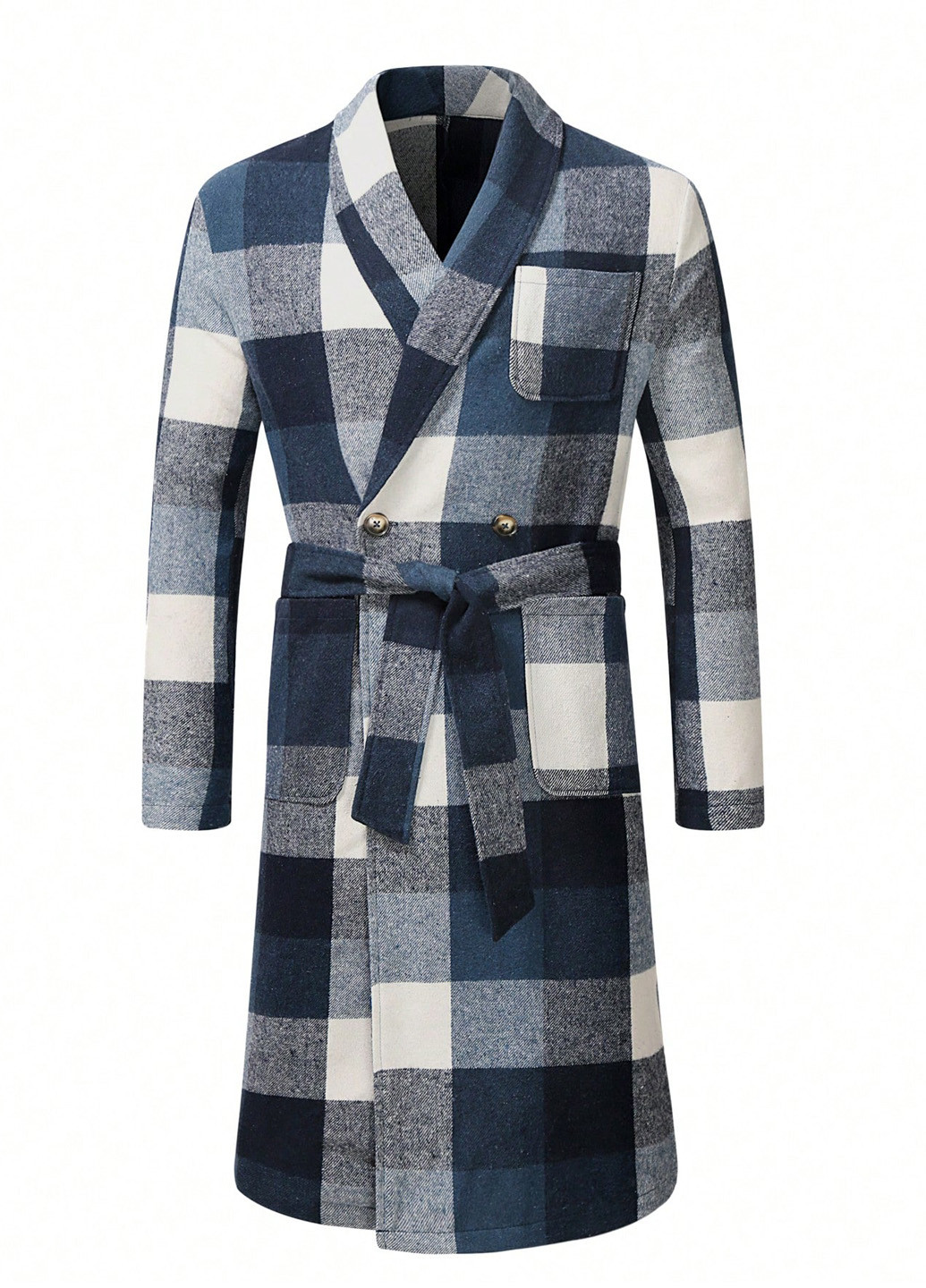 Синє зимнє Пальто двобортне SHEIN