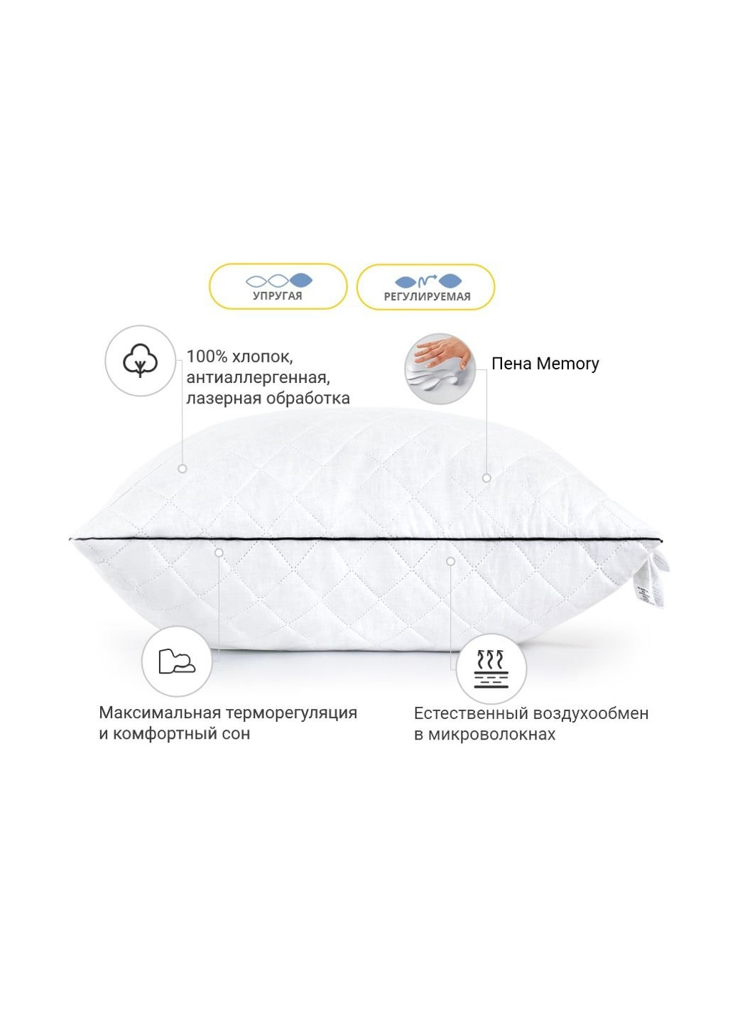 Подушка 1488 Royal Pearl memory effekt Высокая 70х70 см (2200001540408) No Brand (254009151)