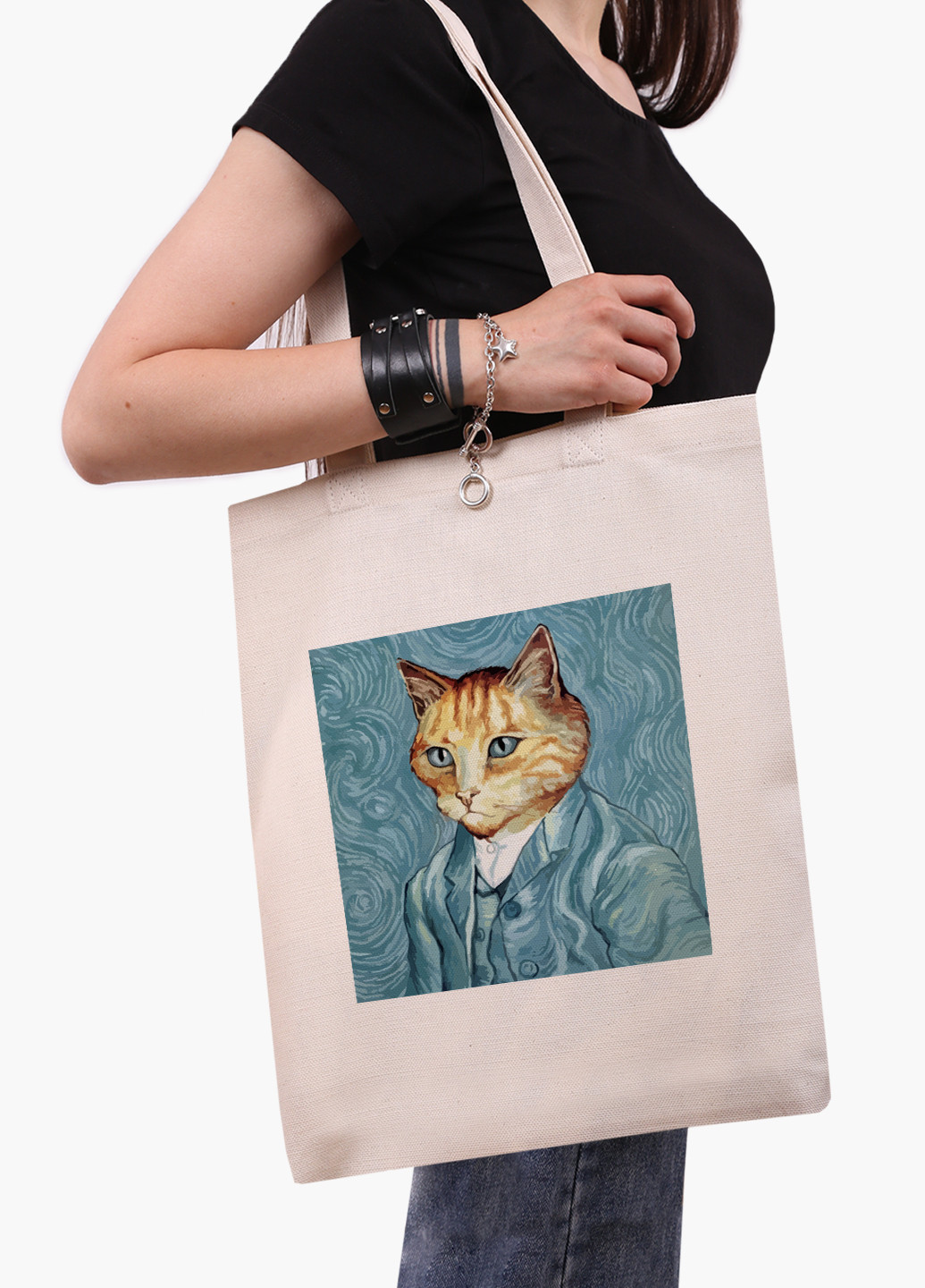 Эко сумка шоппер белая Кот Винсент Ван Гог (Vincent van Gogh Cat) (9227-2959-WT-1) 41*35 см MobiPrint (228156195)