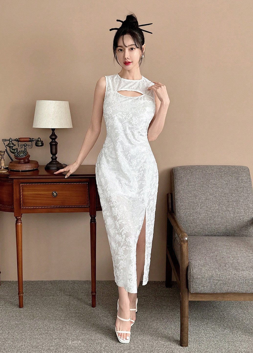 Білий кежуал сукня футляр SHEIN однотонна