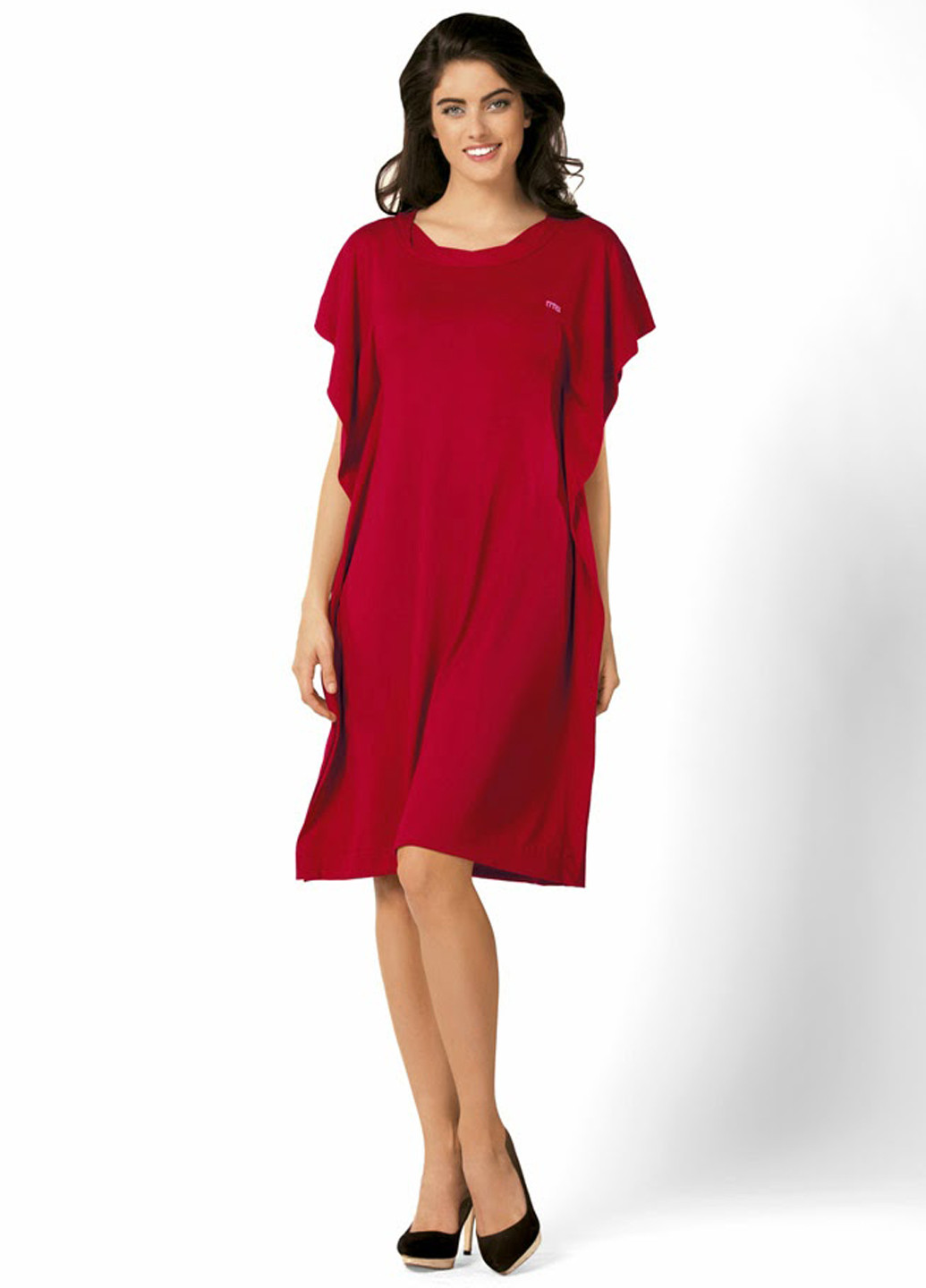 Красное домашнее платье с коротким рукавом Marc & André однотонное