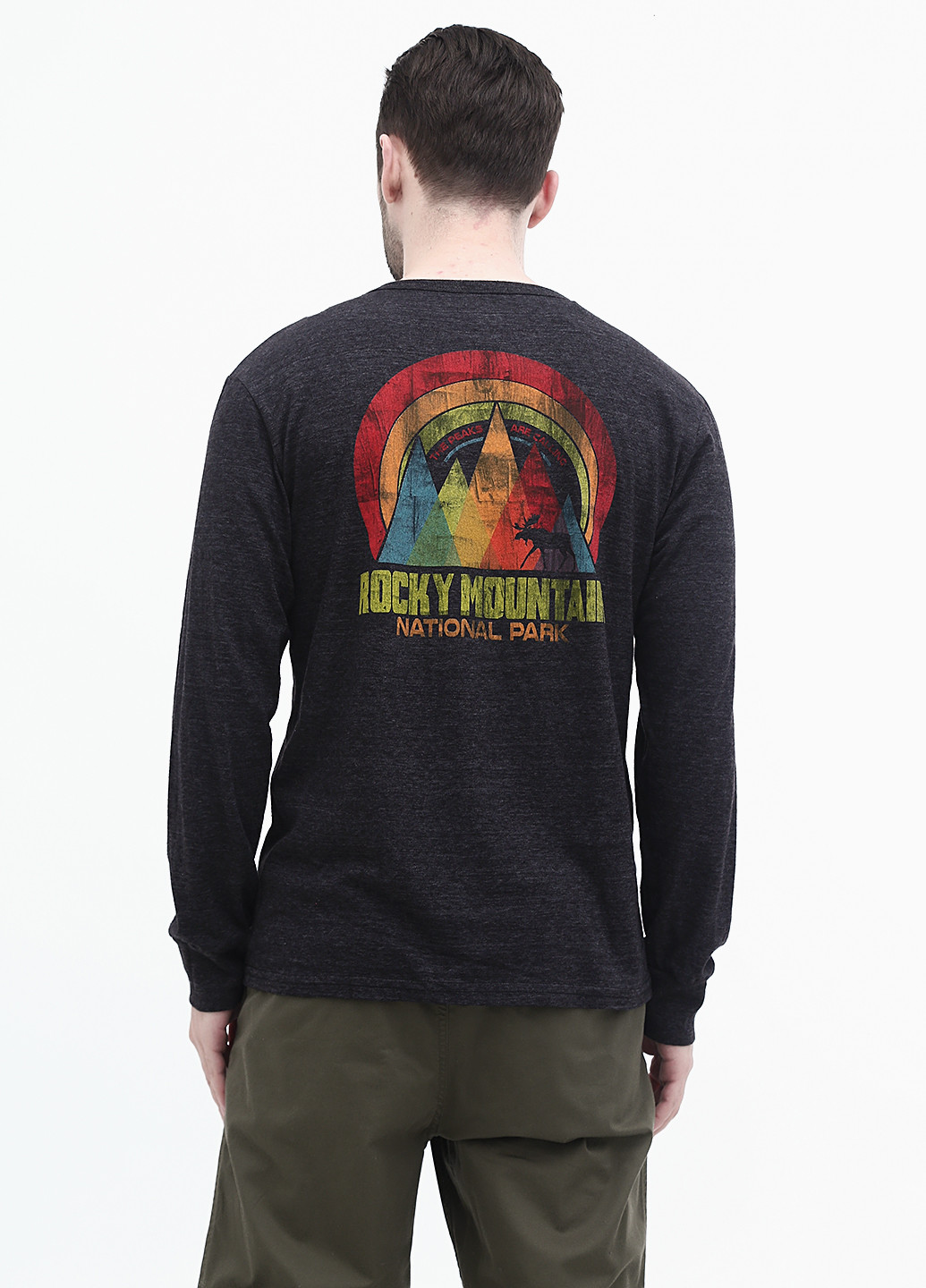 Темно-серый демисезонный кэжуал лонгслив Blue 84 с рисунком