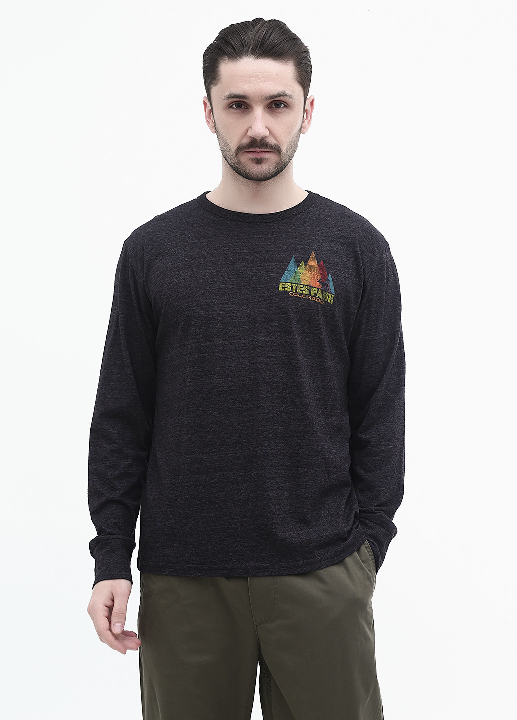 Темно-серый демисезонный кэжуал лонгслив Blue 84 с рисунком