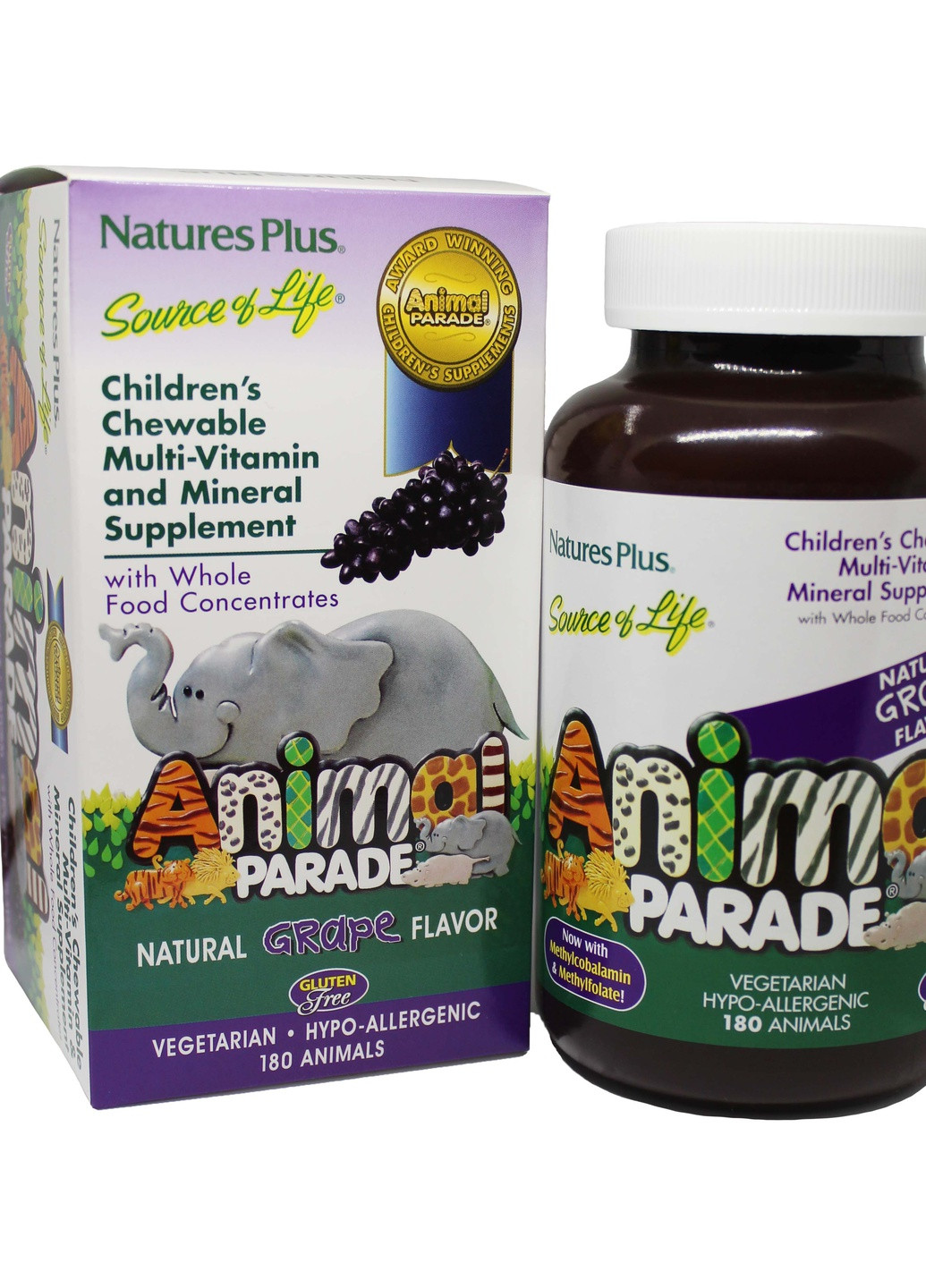 Мультивитамины для Детей, Вкус Винограда, Animal Parade,, 180 жевательных таблеток Natures Plus (225714553)