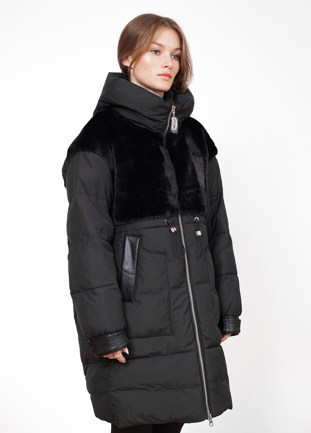 Черная зимняя куртка куртка-пальто Visdeer