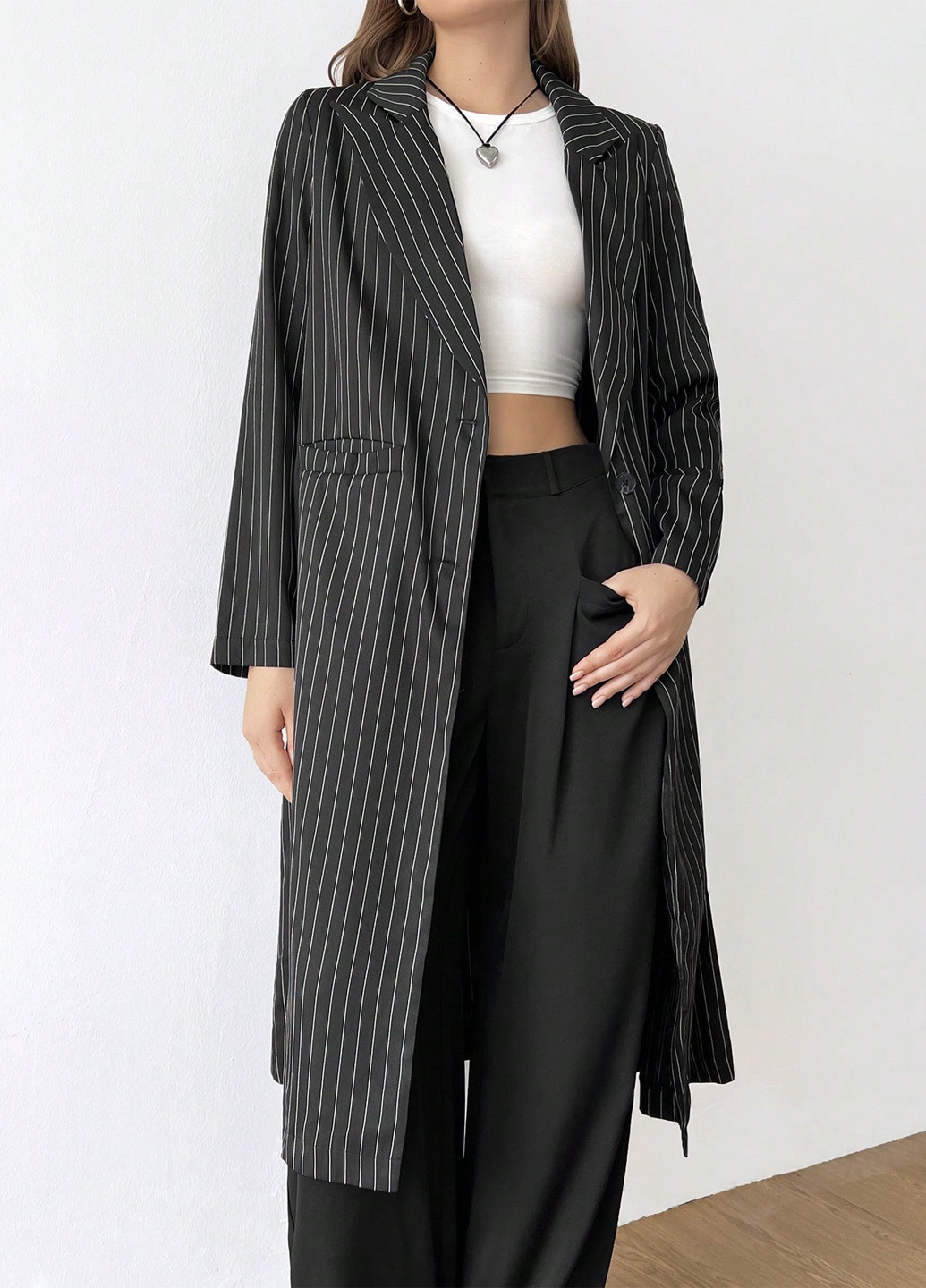 Черное демисезонное Пальто однобортное SHEIN