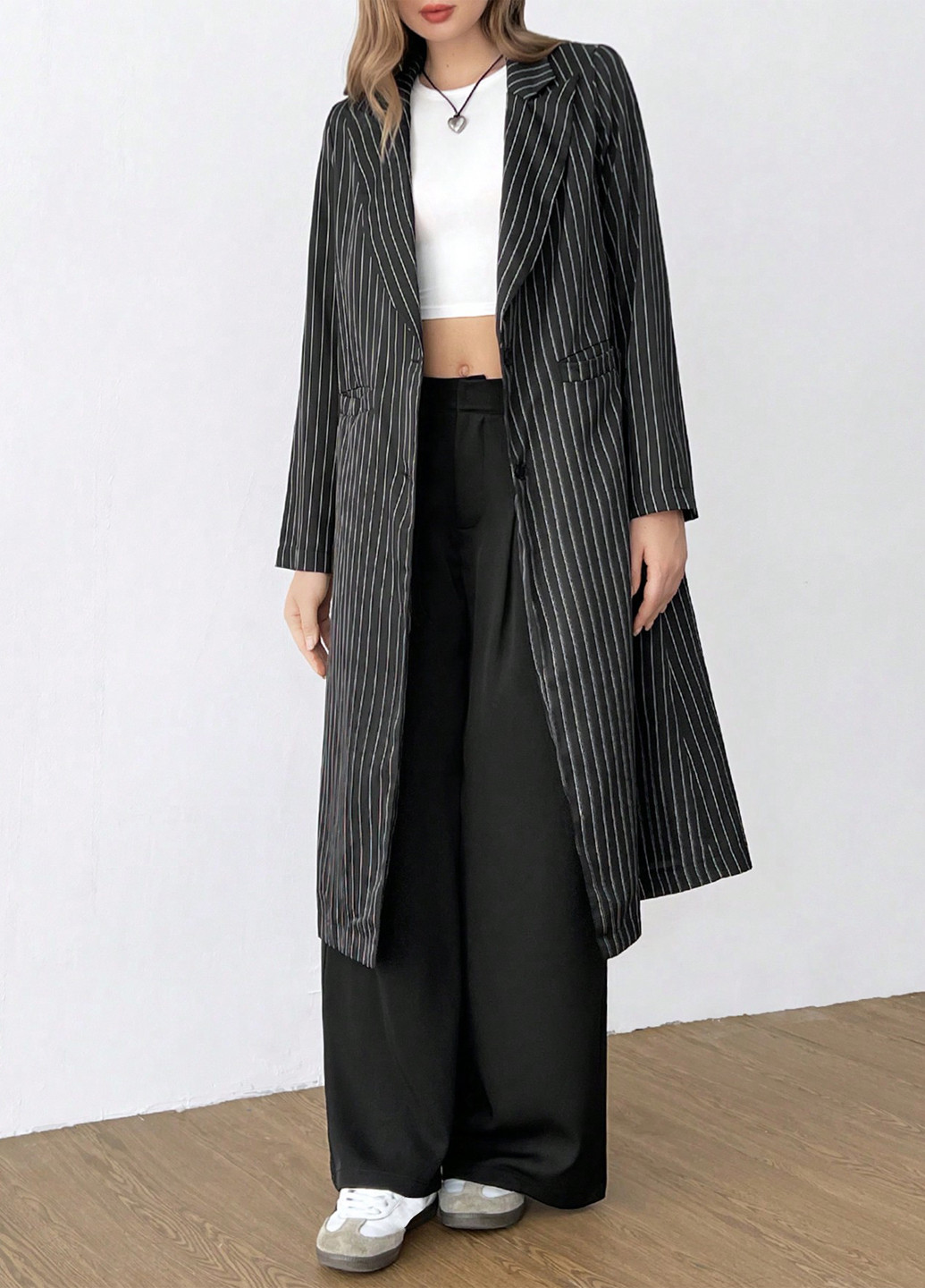 Черное демисезонное Пальто однобортное SHEIN