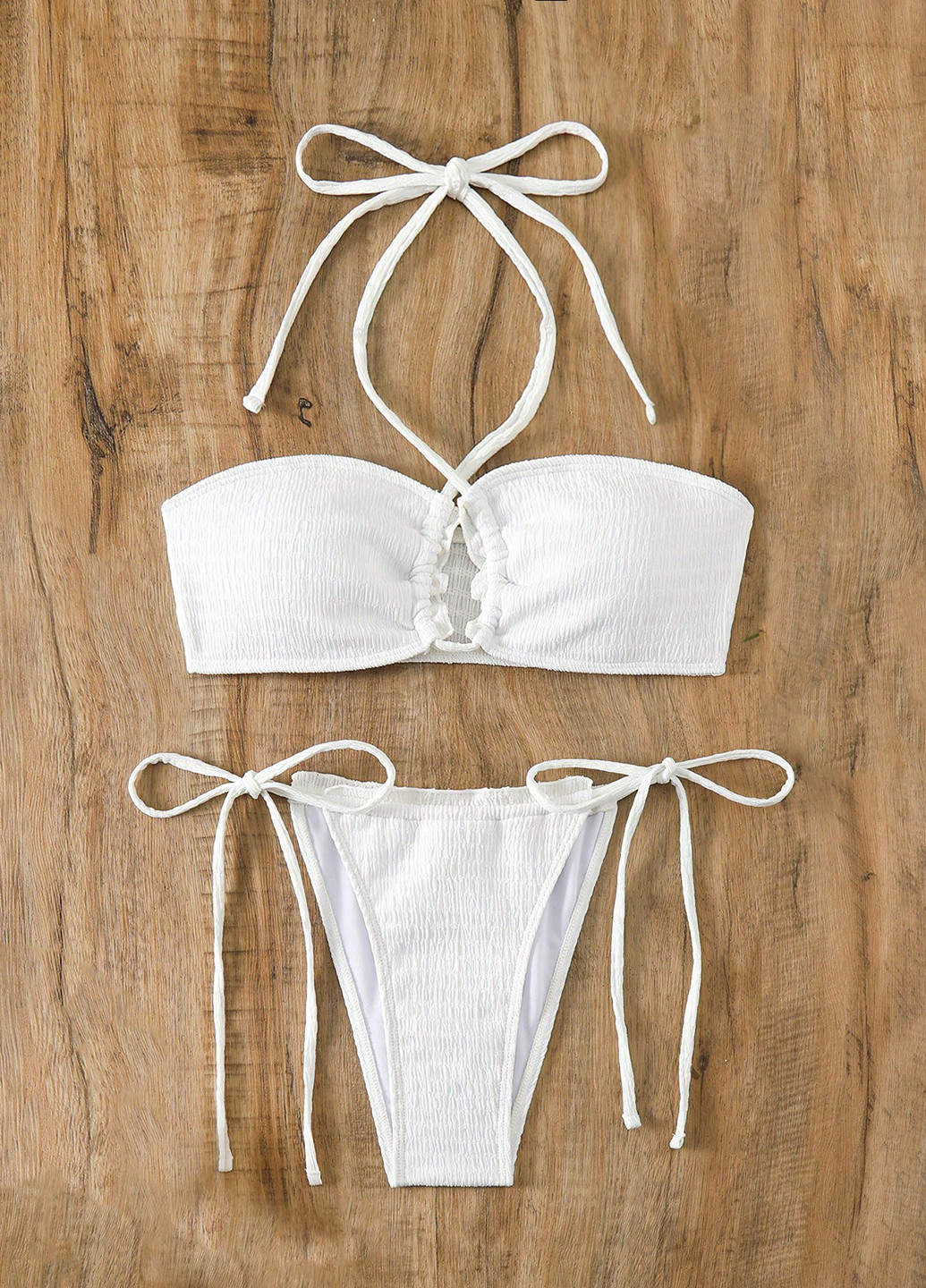 Белый демисезонный купальник (лиф, трусики) бандо, раздельный SHEIN