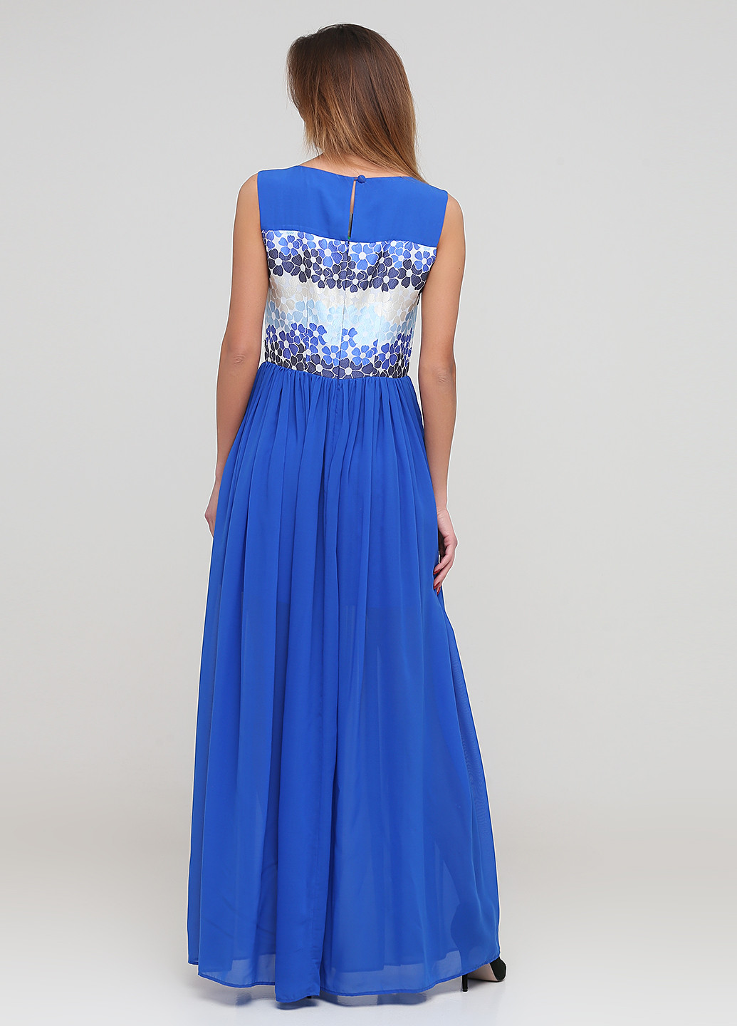 Блакитна вечірня сукня кльош Anastasia Ivanova for PUBLIC&PRIVATE з квітковим принтом