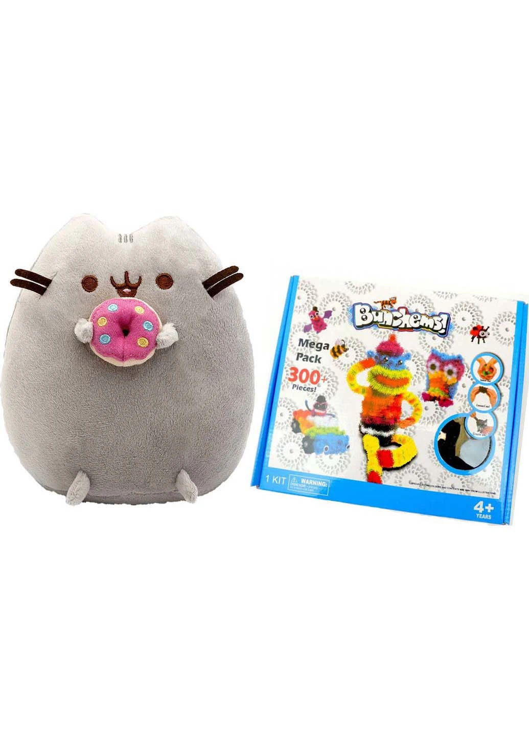 Мягкая игрушка котик с пончиком в лапках и конструктор Bunchems 300 деталей ST (256544155)
