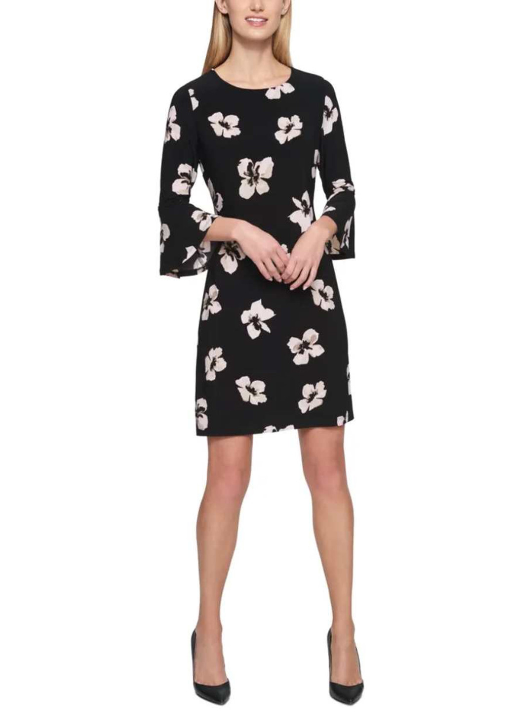 Черное кэжуал платье футляр Tommy Hilfiger с цветочным принтом
