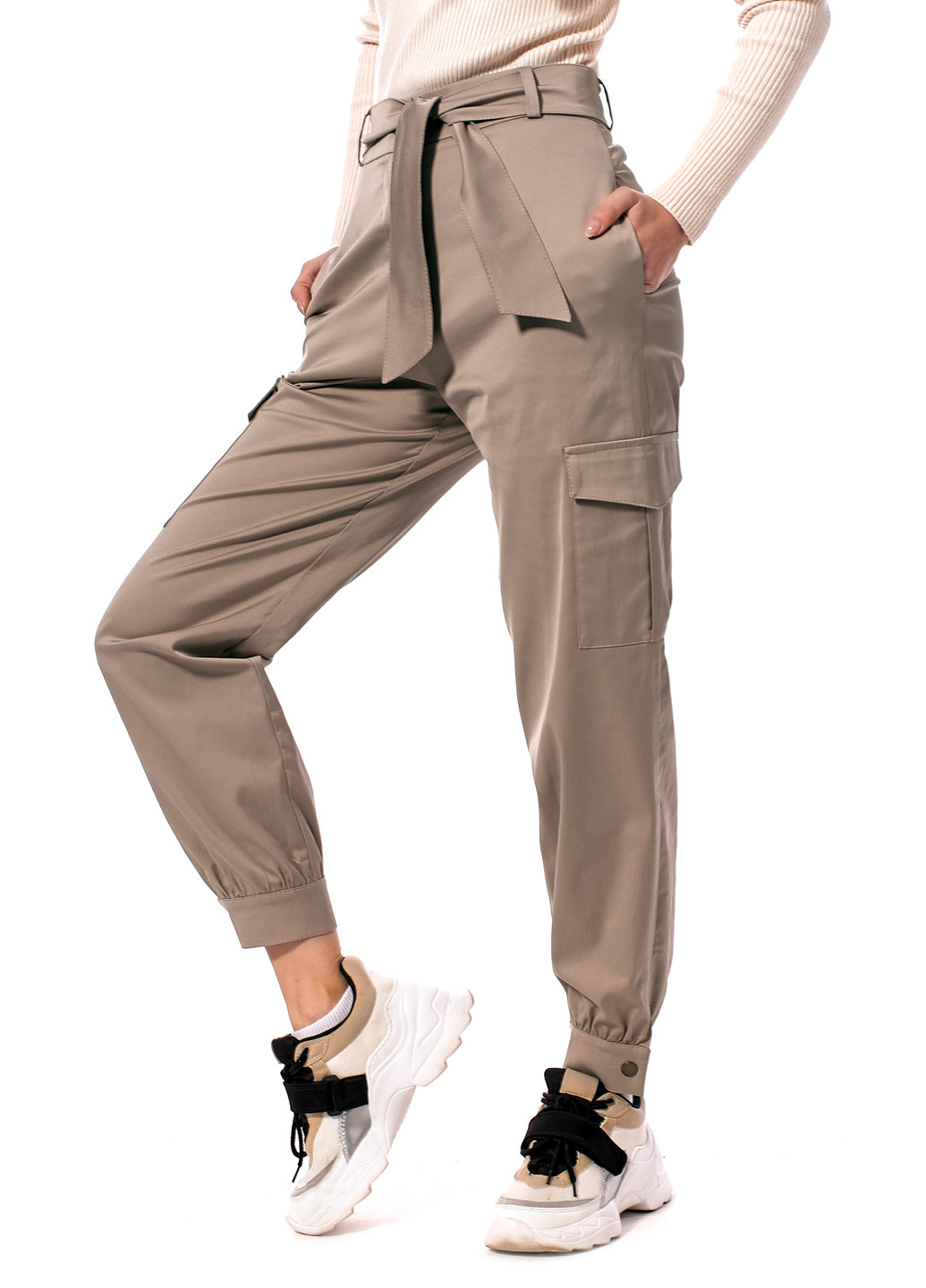 Бежевые кэжуал демисезонные прямые брюки SL- FASHION