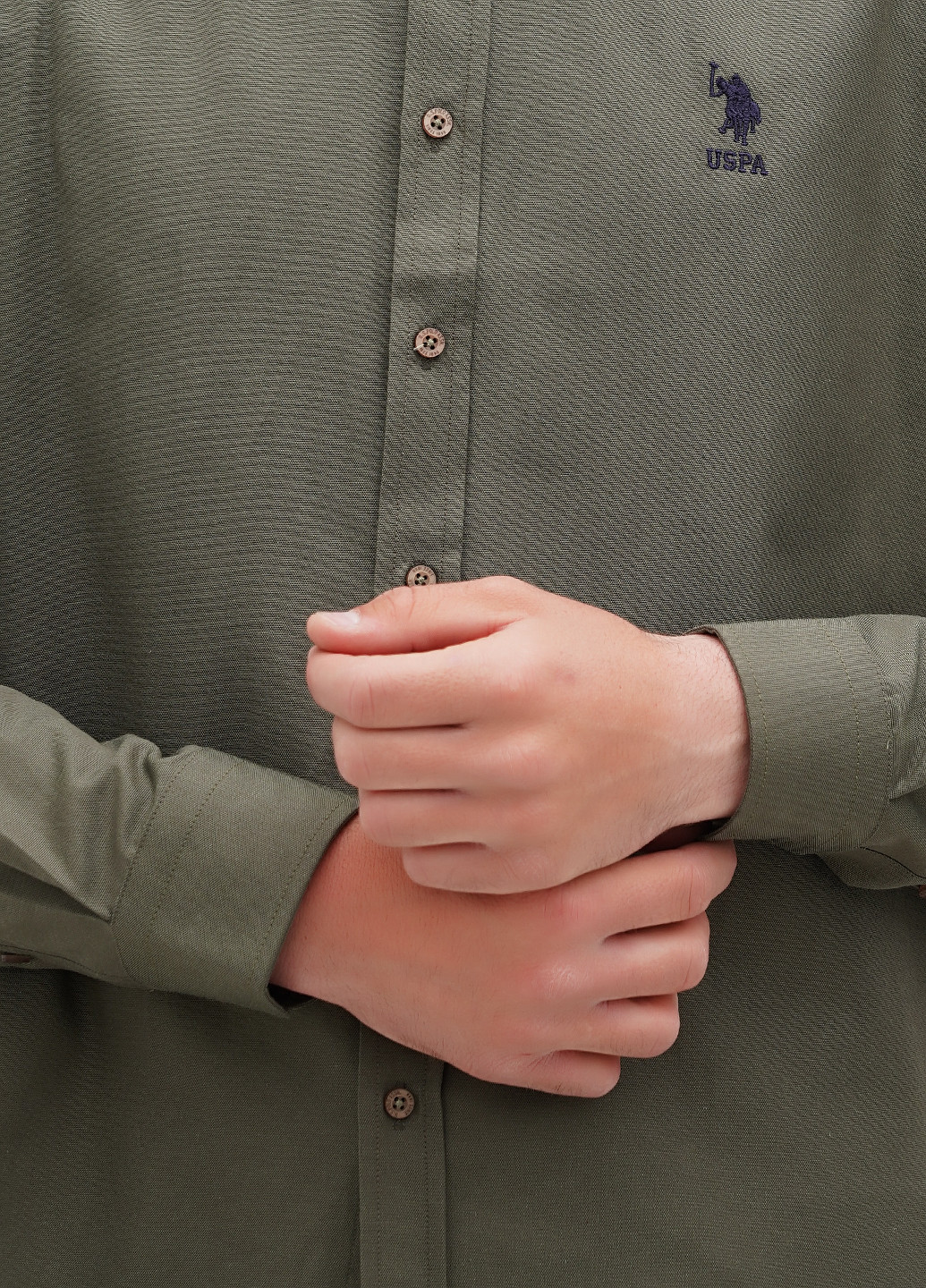 Оливковковая (хаки) кэжуал рубашка однотонная U.S. Polo Assn.