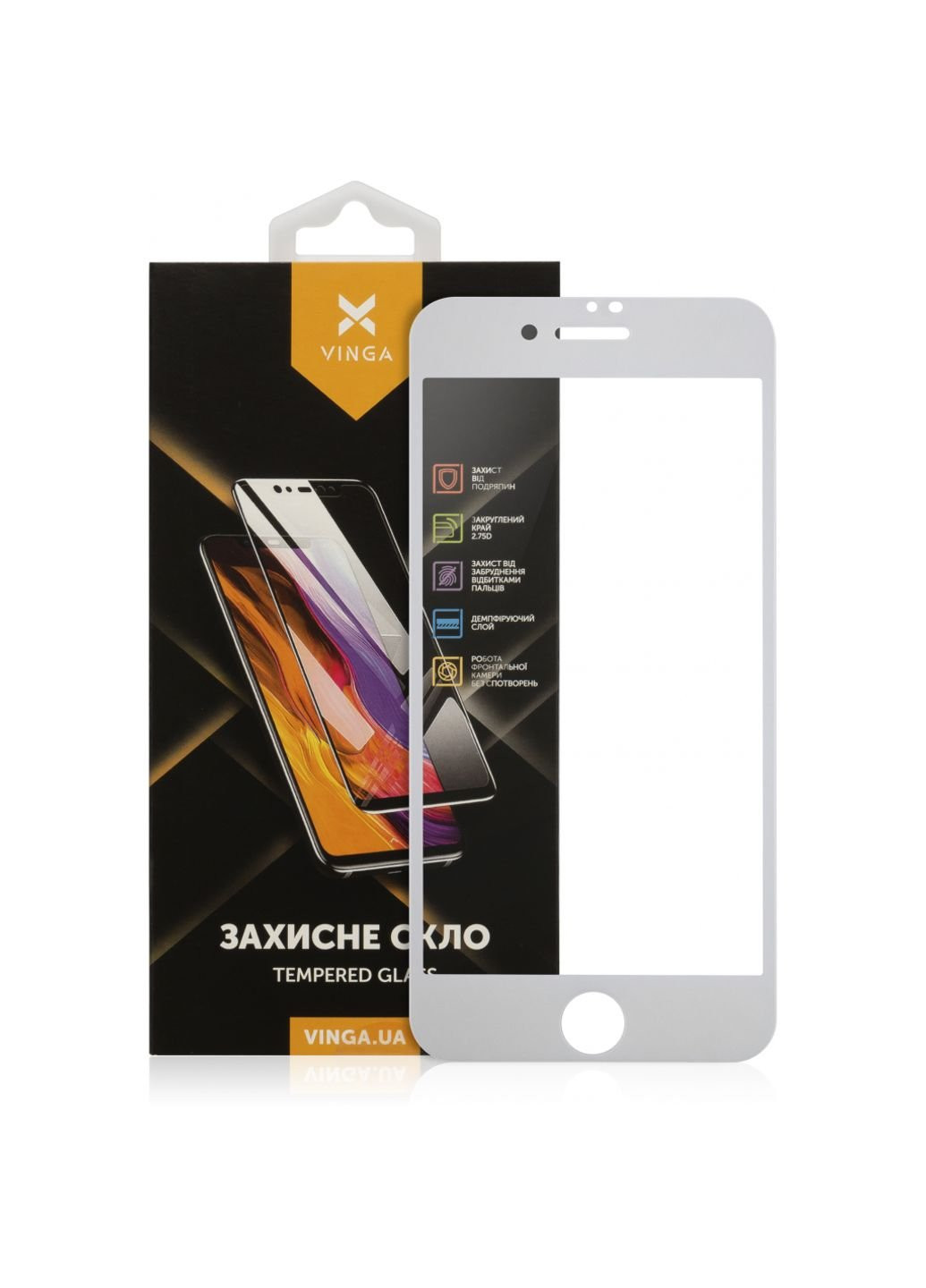 Стекло защитное Apple Iphone 7/8/SE 2020 white (VGIPSE2W) Vinga (252370201)