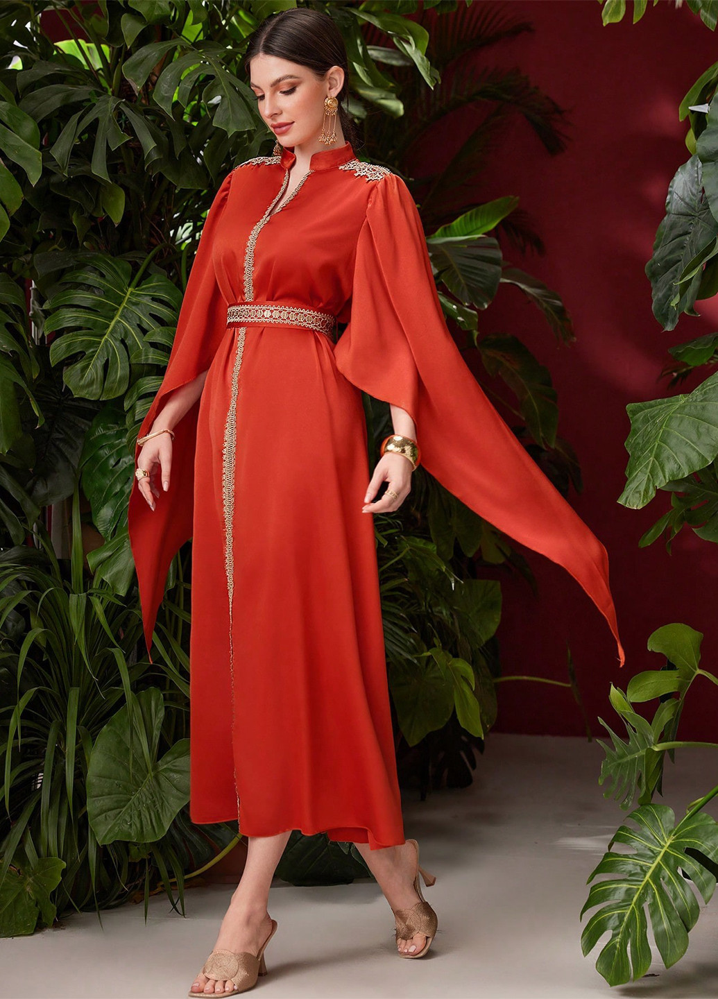 Коралова коктейльна, кежуал сукня кльош, сукня-кейп SHEIN однотонна