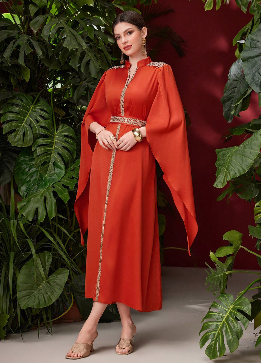 Коралова коктейльна, кежуал сукня кльош, сукня-кейп SHEIN однотонна