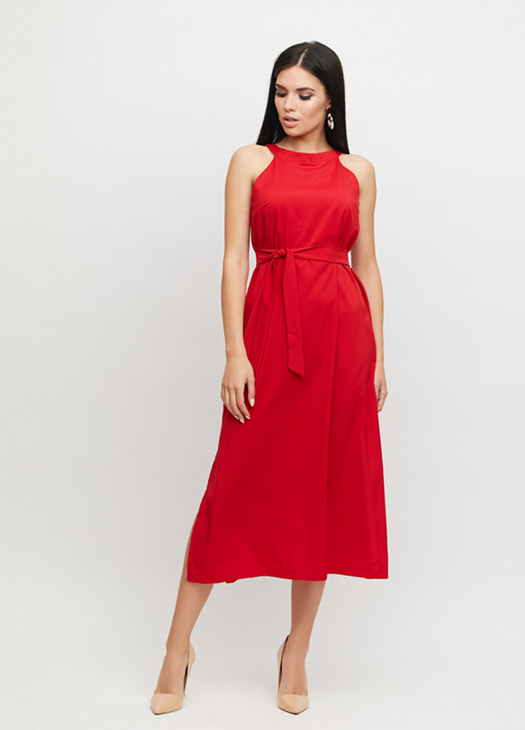 Красное кэжуал платье бритни с открытыми плечами Karree однотонное