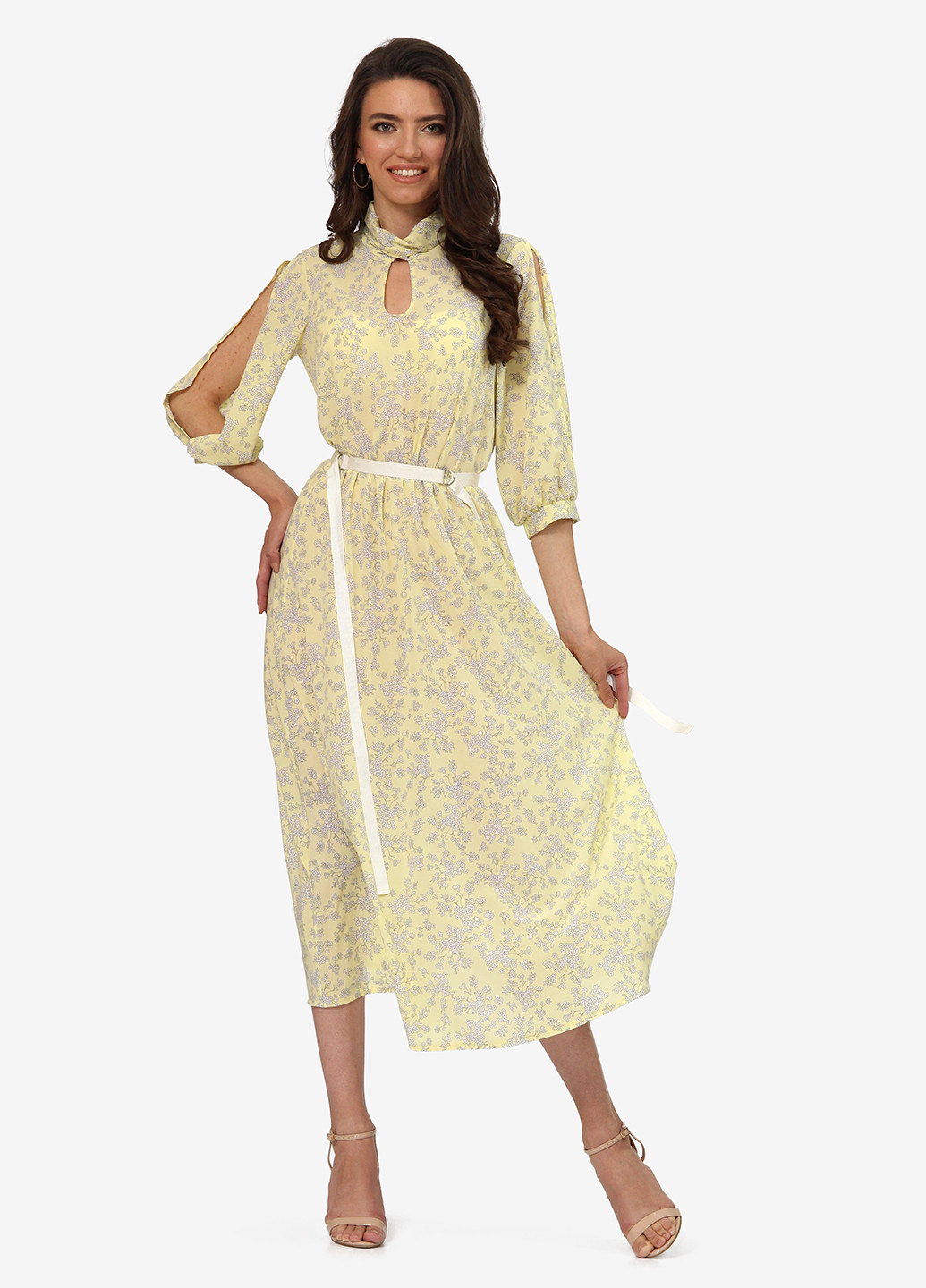 Светло-желтое кэжуал платье Lila Kass с цветочным принтом