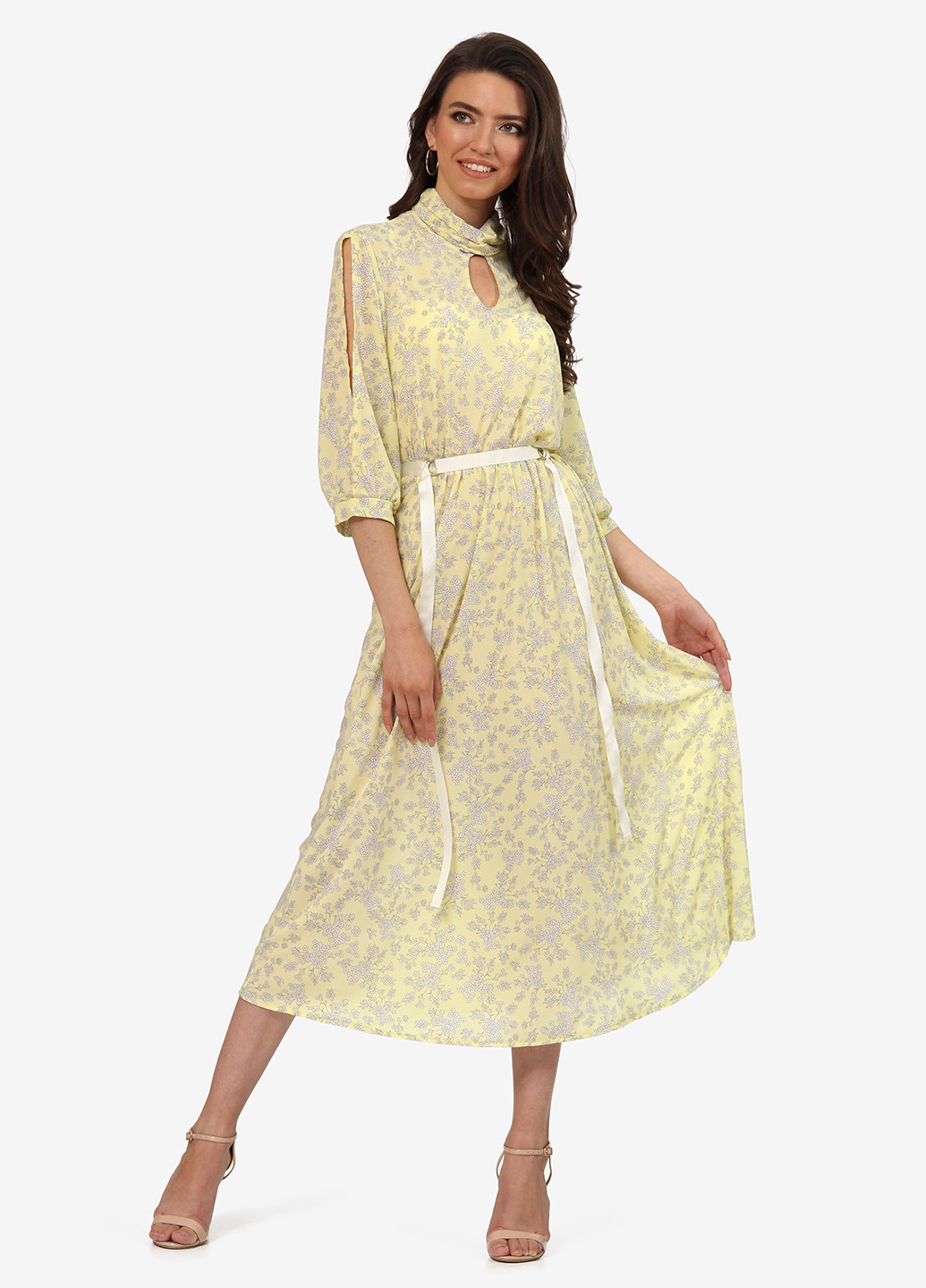 Светло-желтое кэжуал платье Lila Kass с цветочным принтом