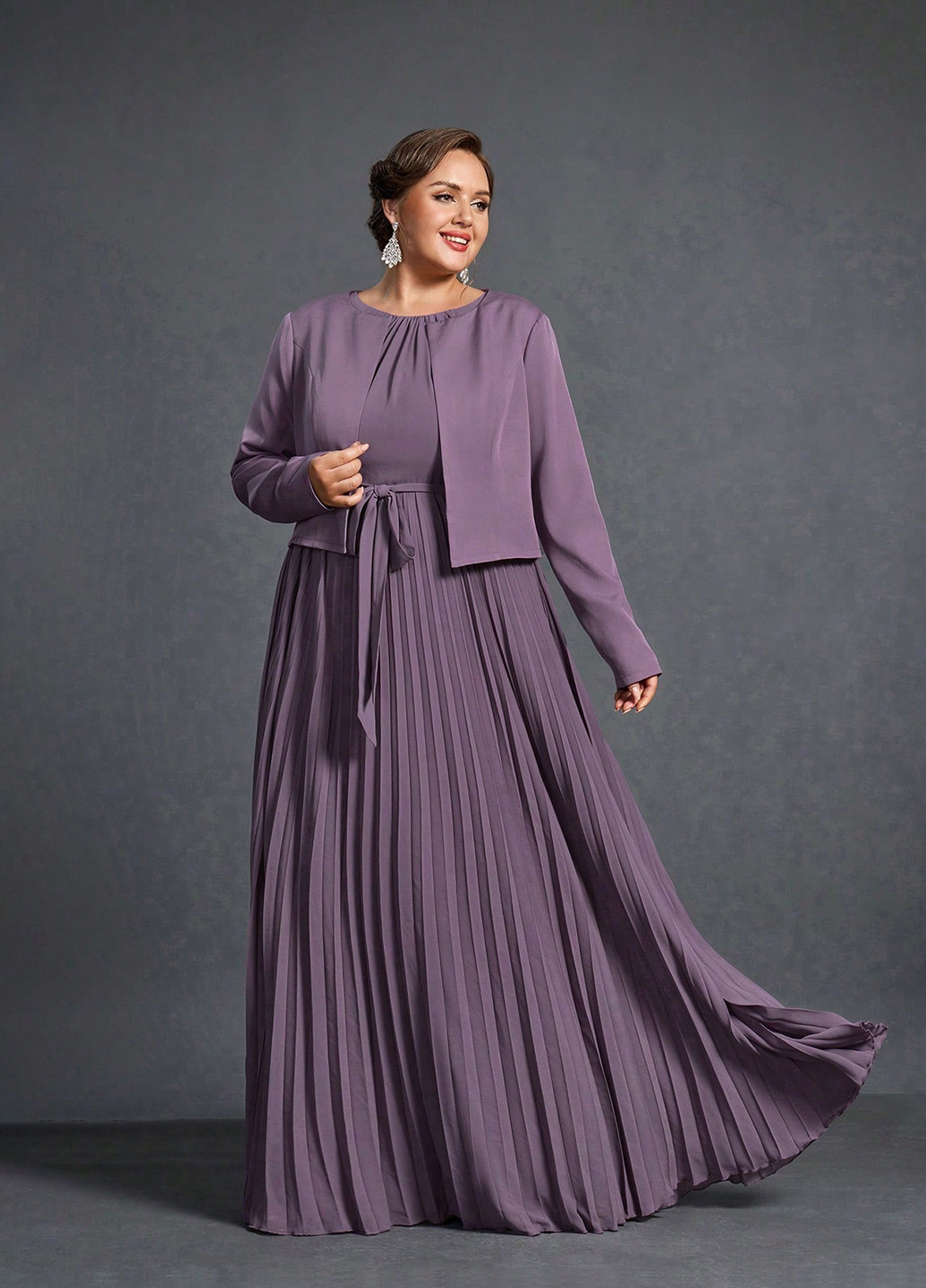 Темно-лиловое вечернее платье плиссированное SHEIN однотонное