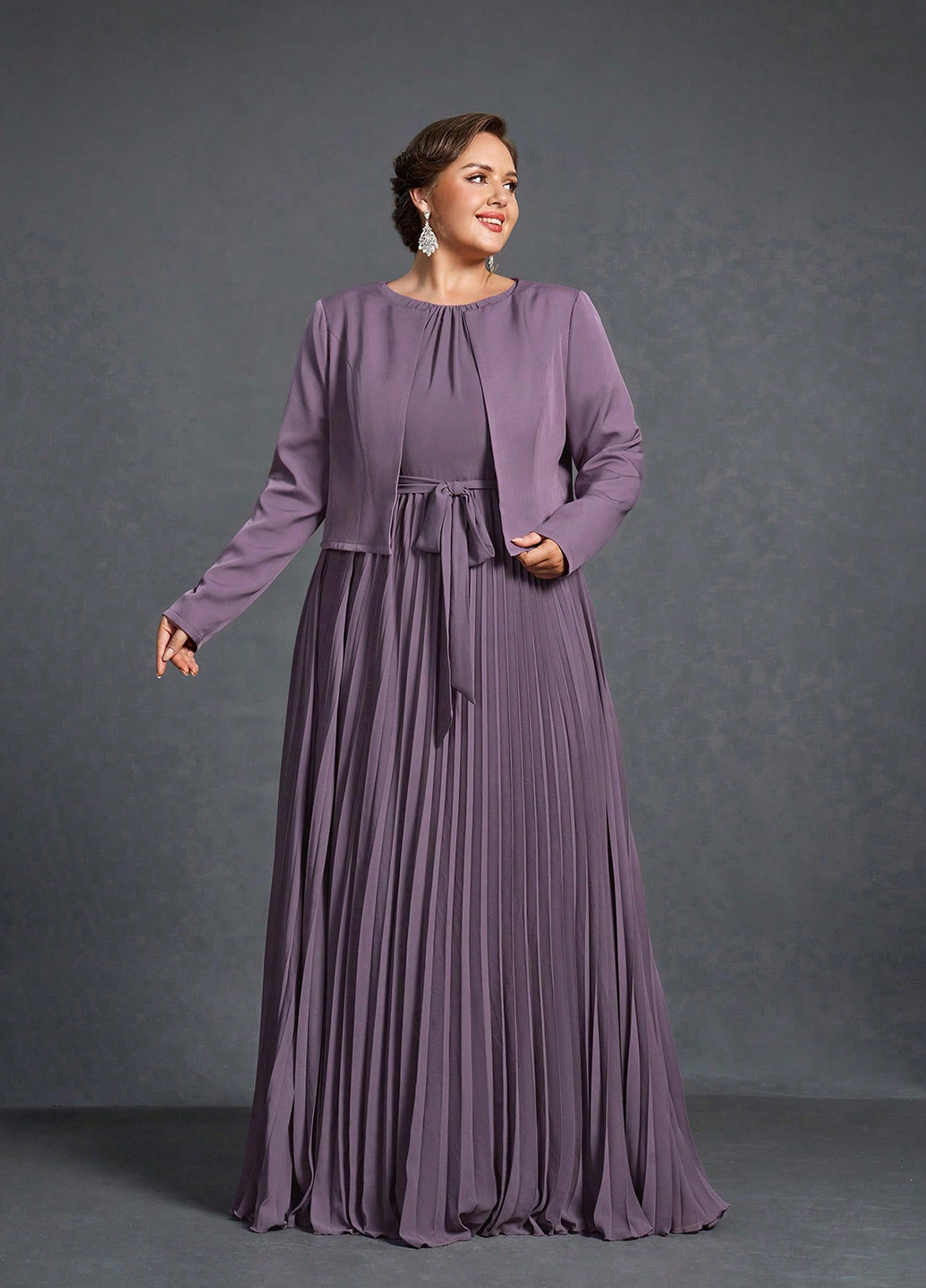 Темно-лиловое вечернее платье плиссированное SHEIN однотонное